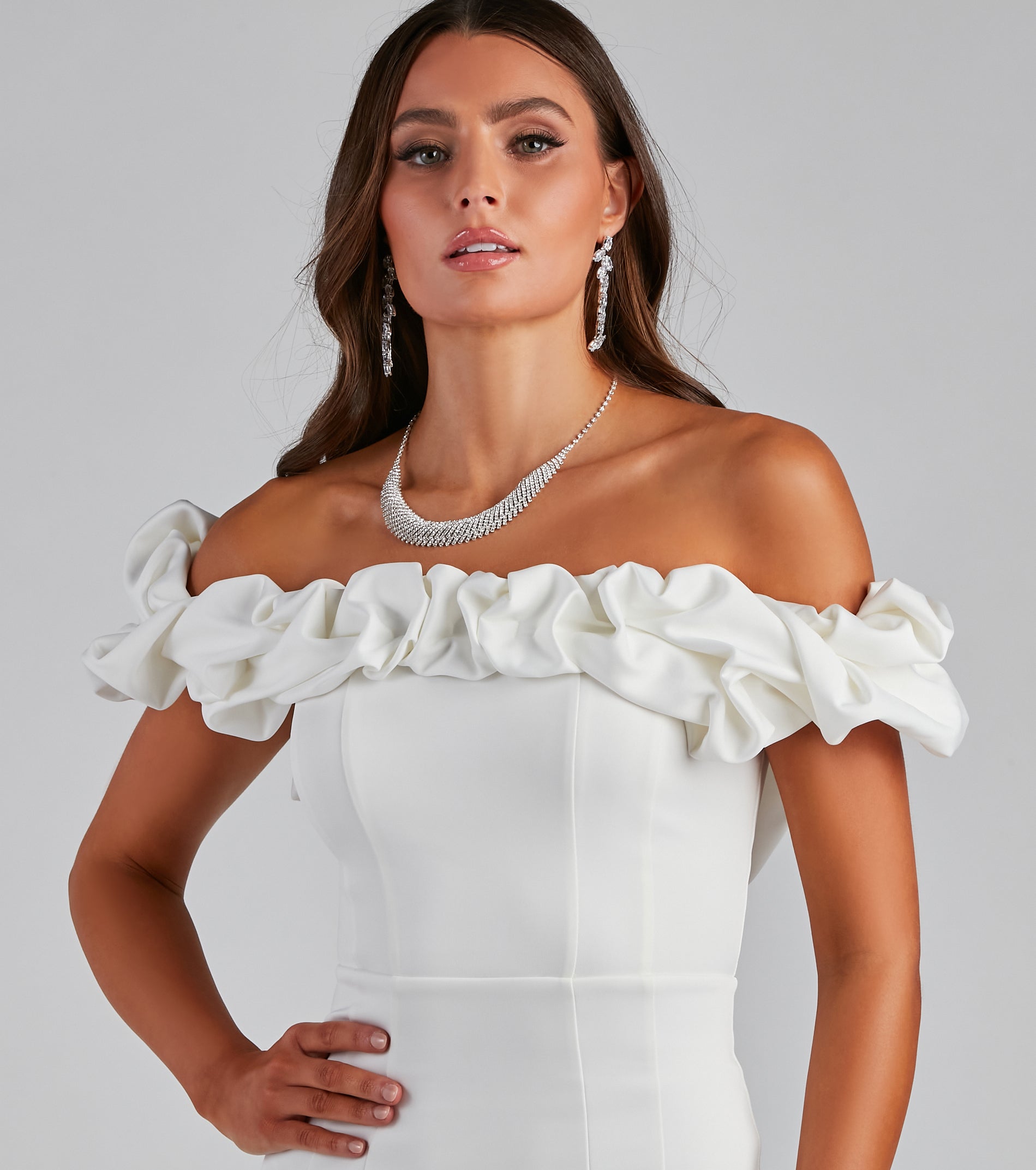 Kiari Formal Off the Shoulder Ruffled Dress - WHITE