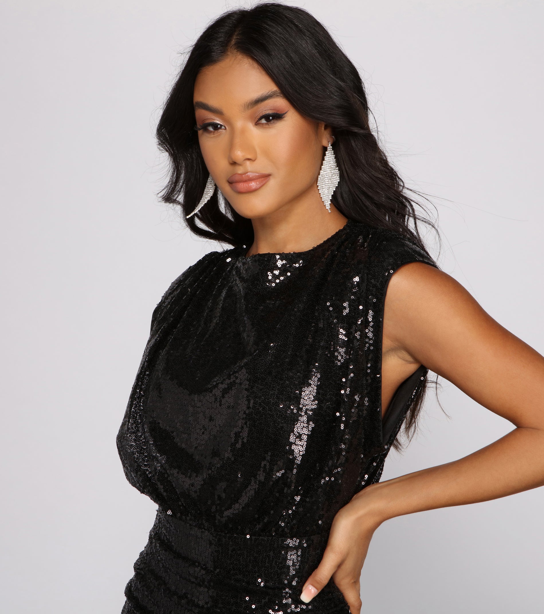 Carissa Formal Open Back Sequin Mini Dress - BLACK