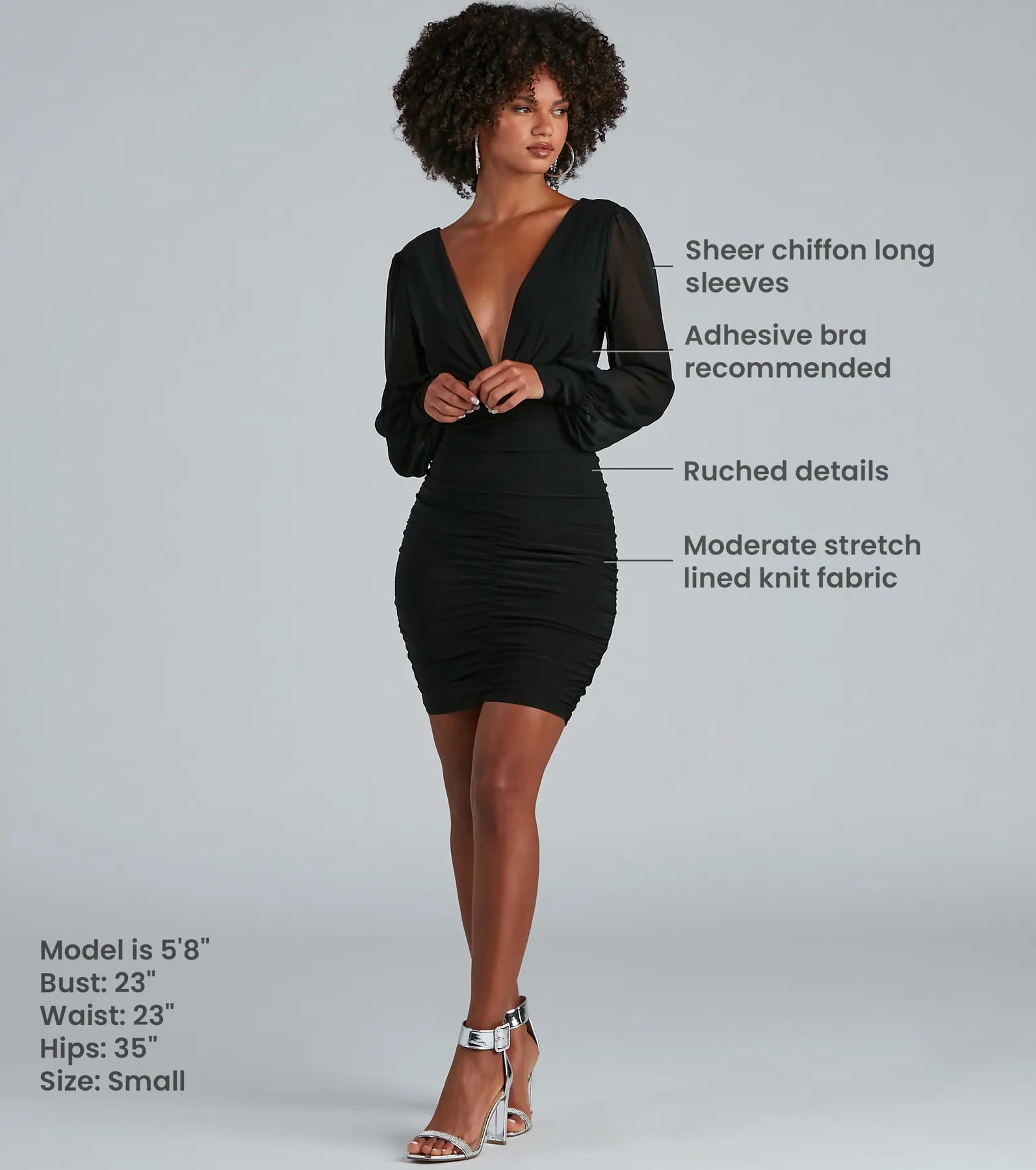 Amaria Formal Ruched Chiffon Mini Dress - BLACK