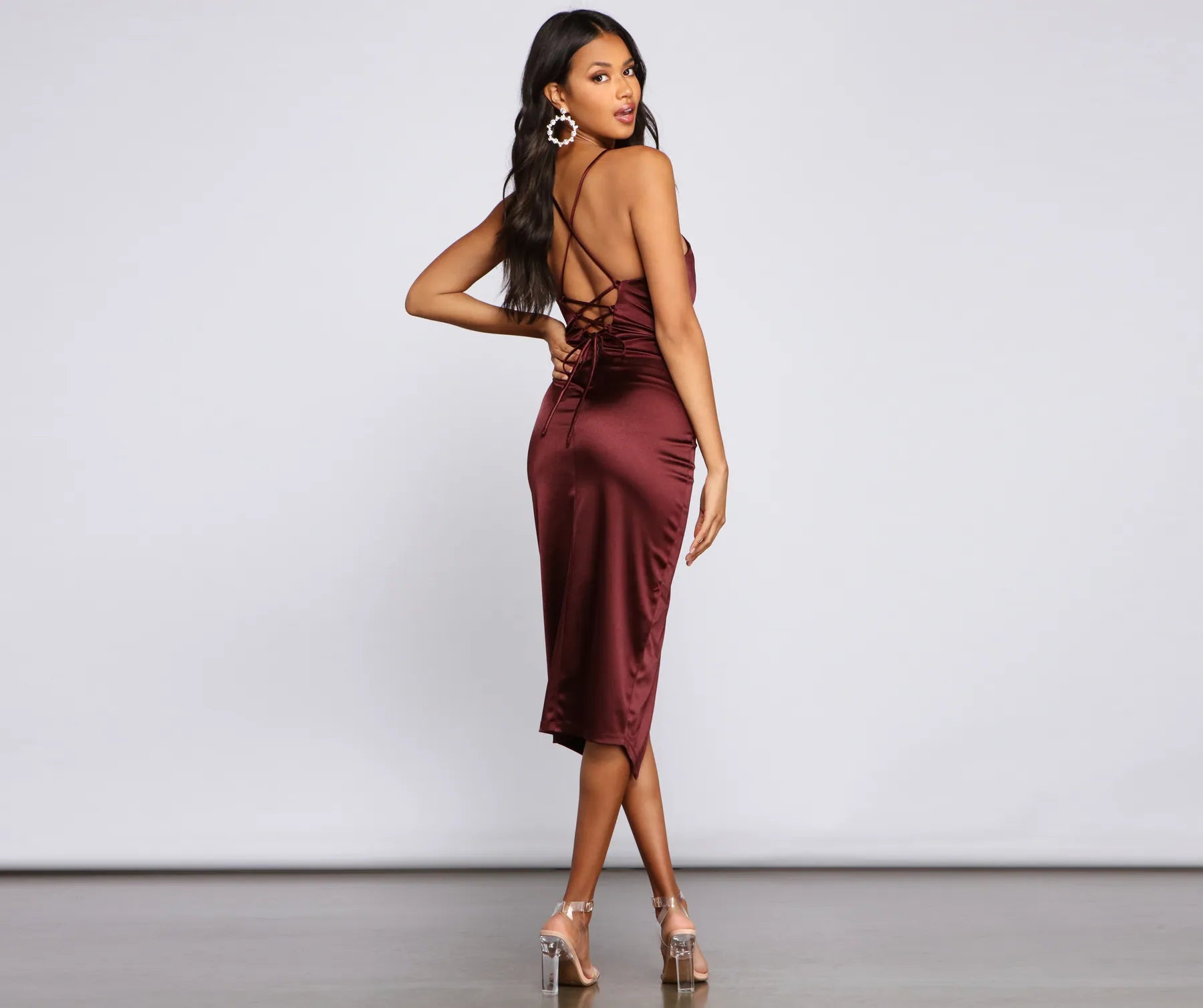 Kenzie Formal Lattice Midi Dress - BURGUNDY-2