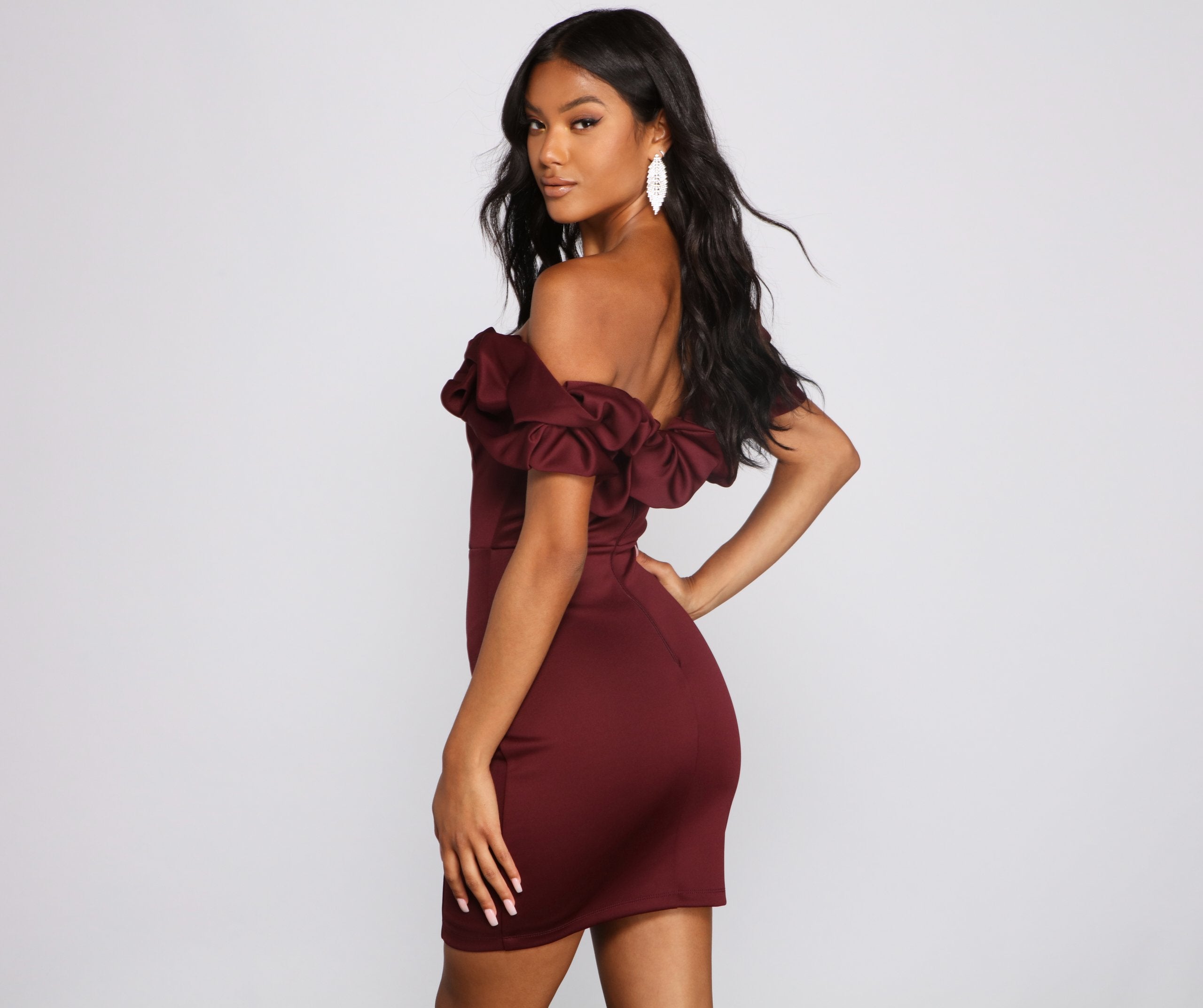 Kiari Formal Off the Shoulder Ruffled Dress - BURGUNDY