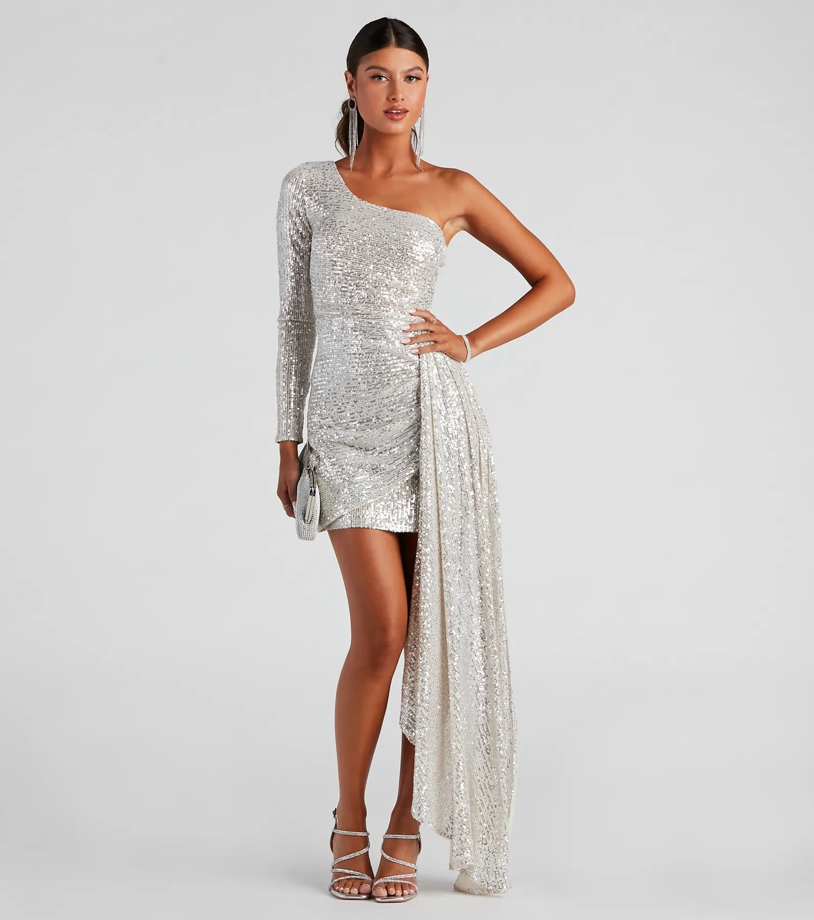 Talulla Formal One-Shoulder Sequin Mini Dress - SILVER