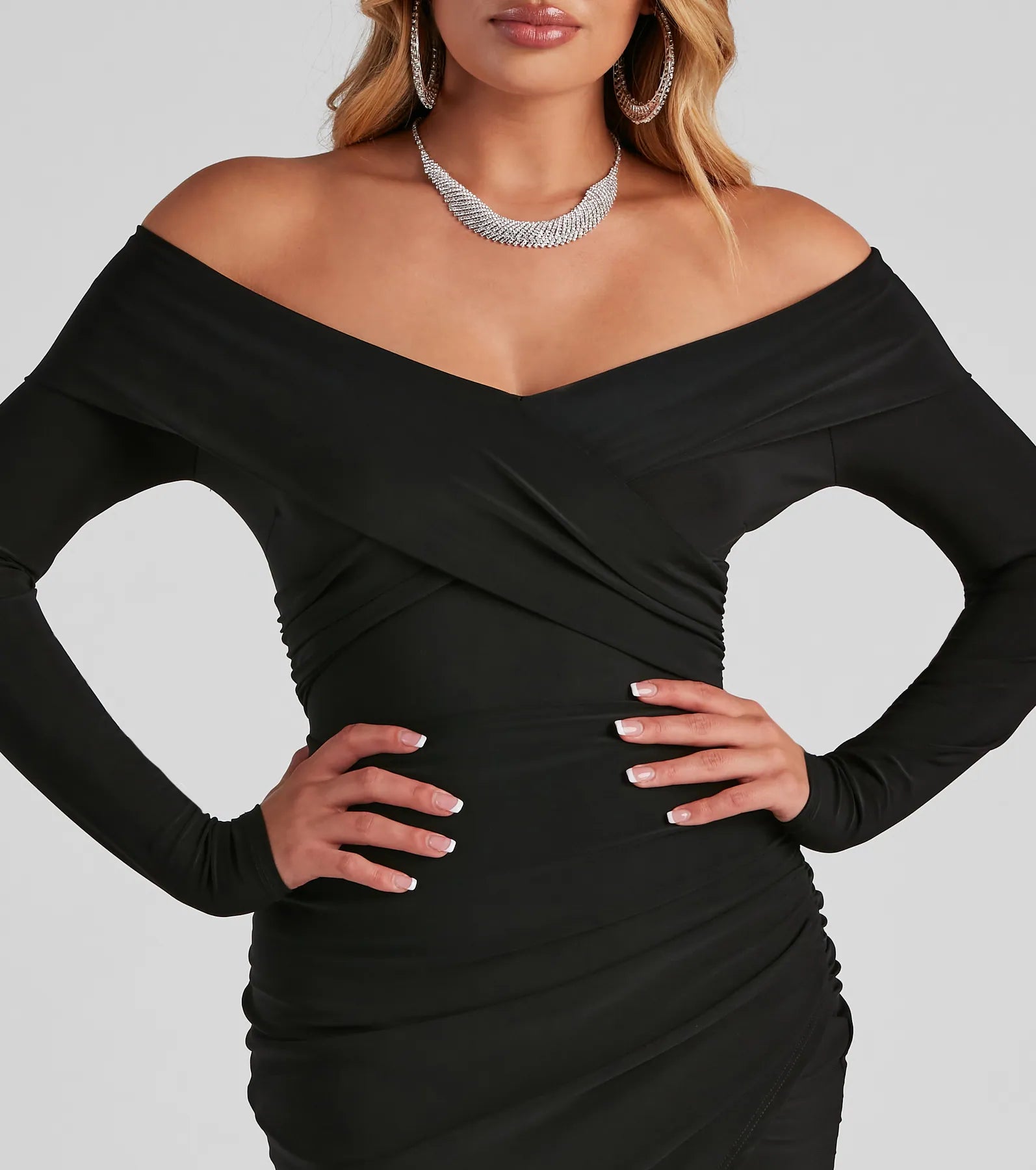 Kristy Off-The-Shoulder Formal Midi Dress - BLACK