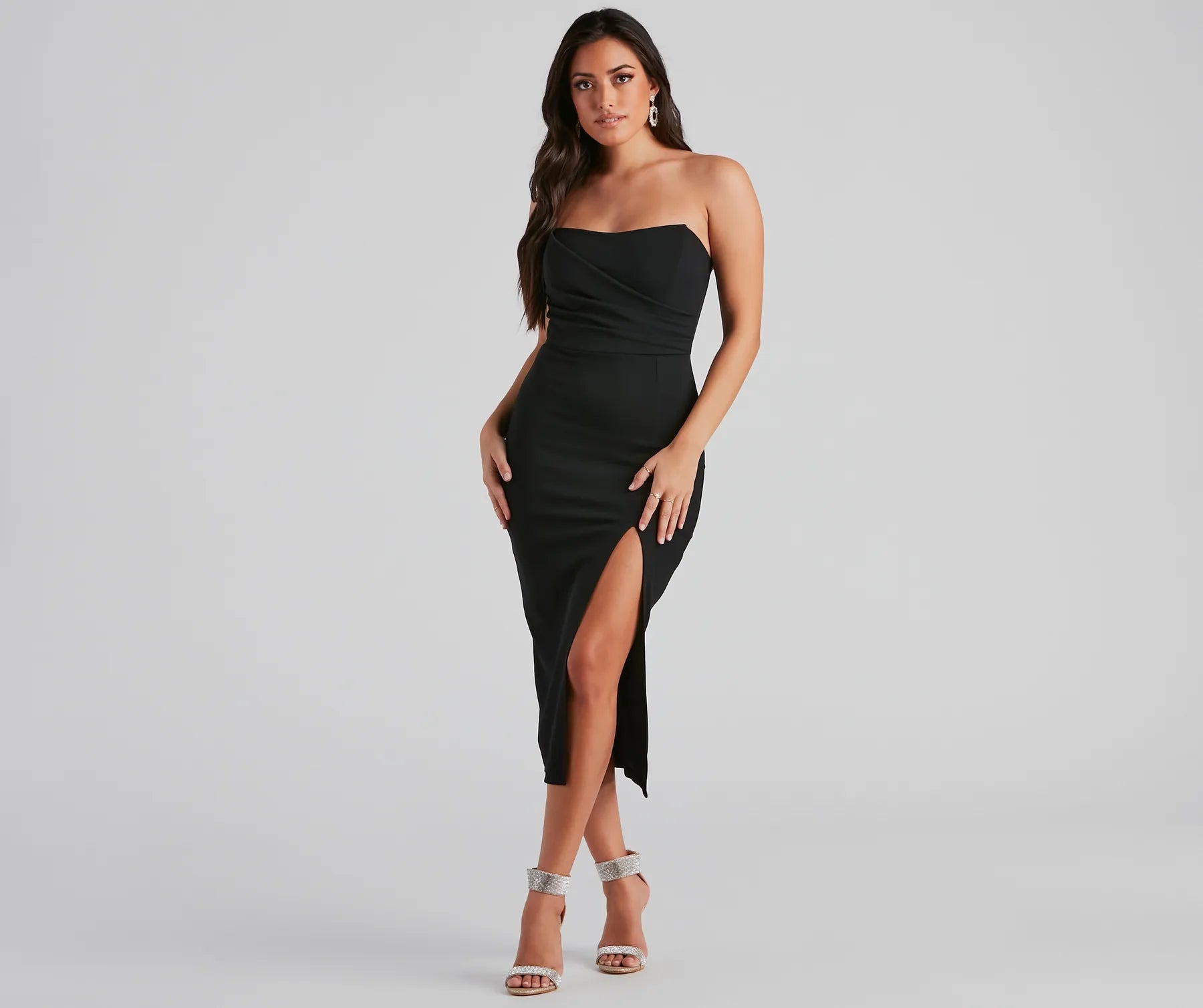 Zadie Formal High-Slit Midi Dress - BLACK