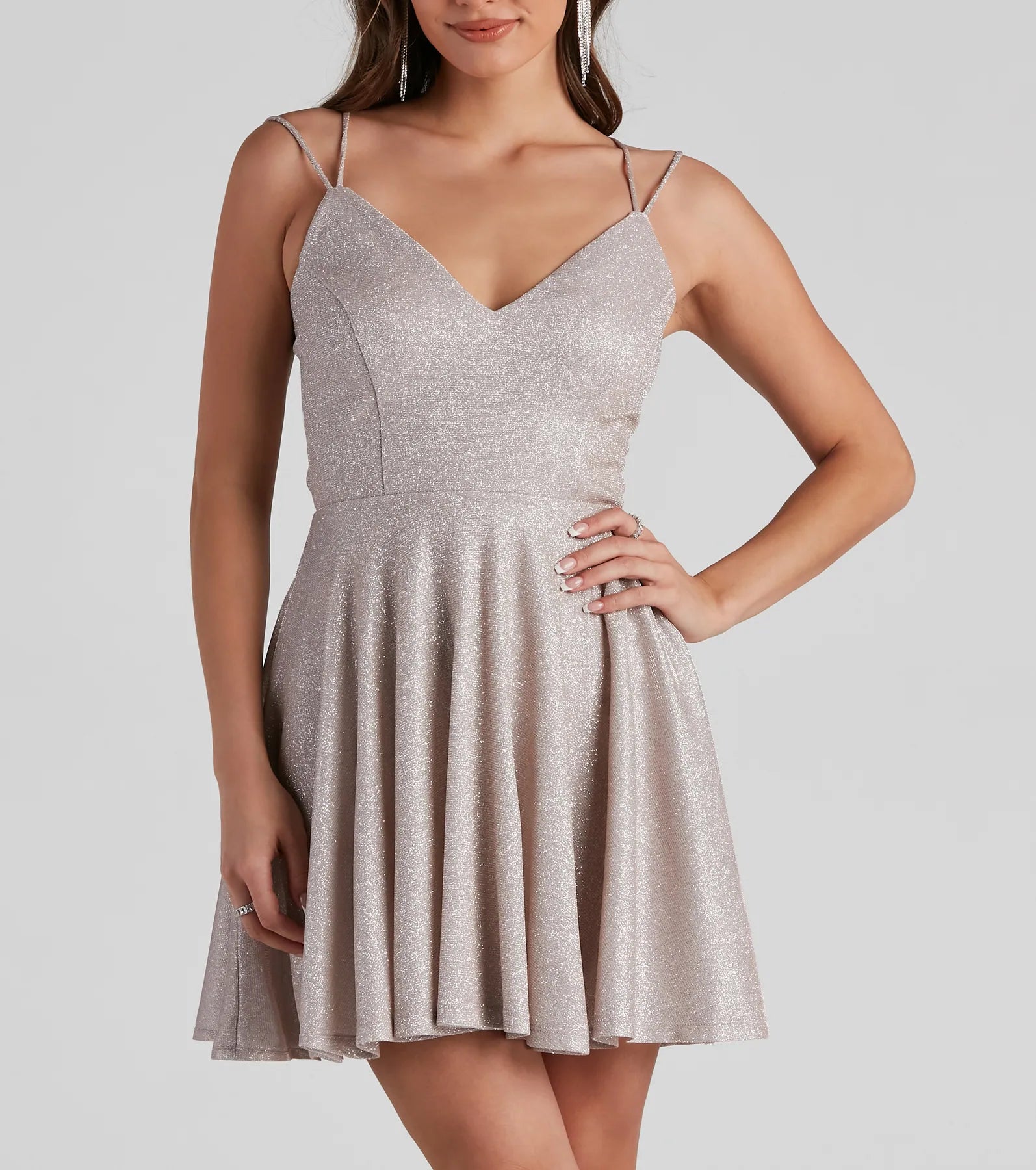 Rashida Lattice Back Glitter Dress - BLUSH