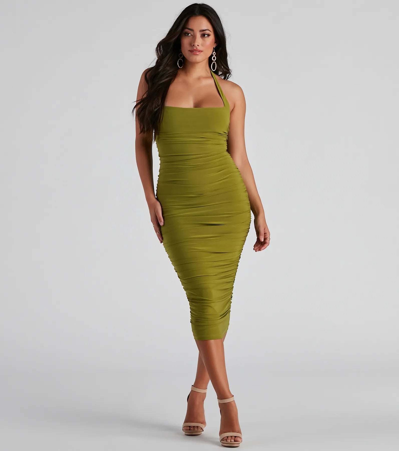Celeste Sleeveless Halter Midi Dress - GREEN