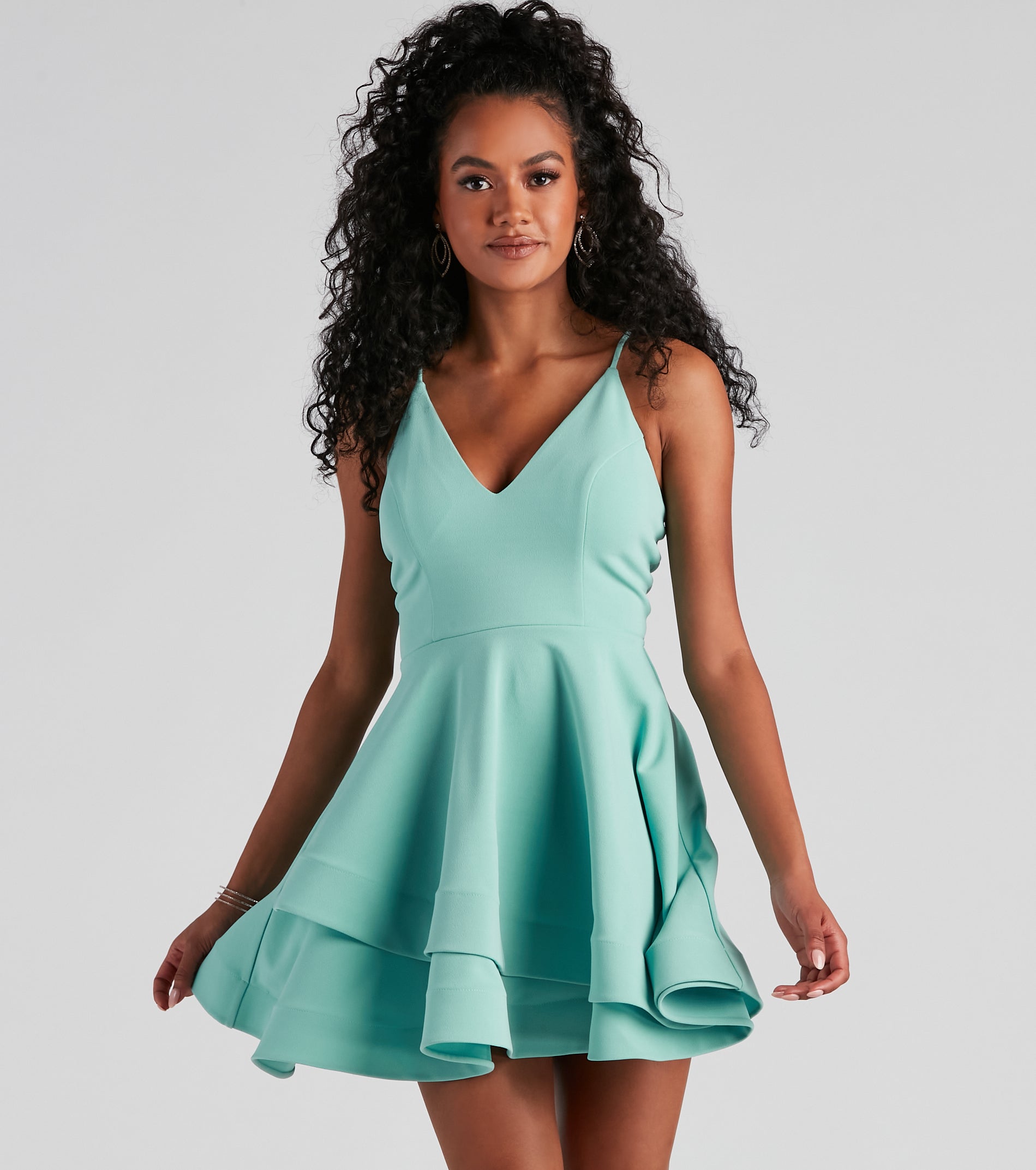 Isabella Lace-Up Back Skater Dress - SAGE