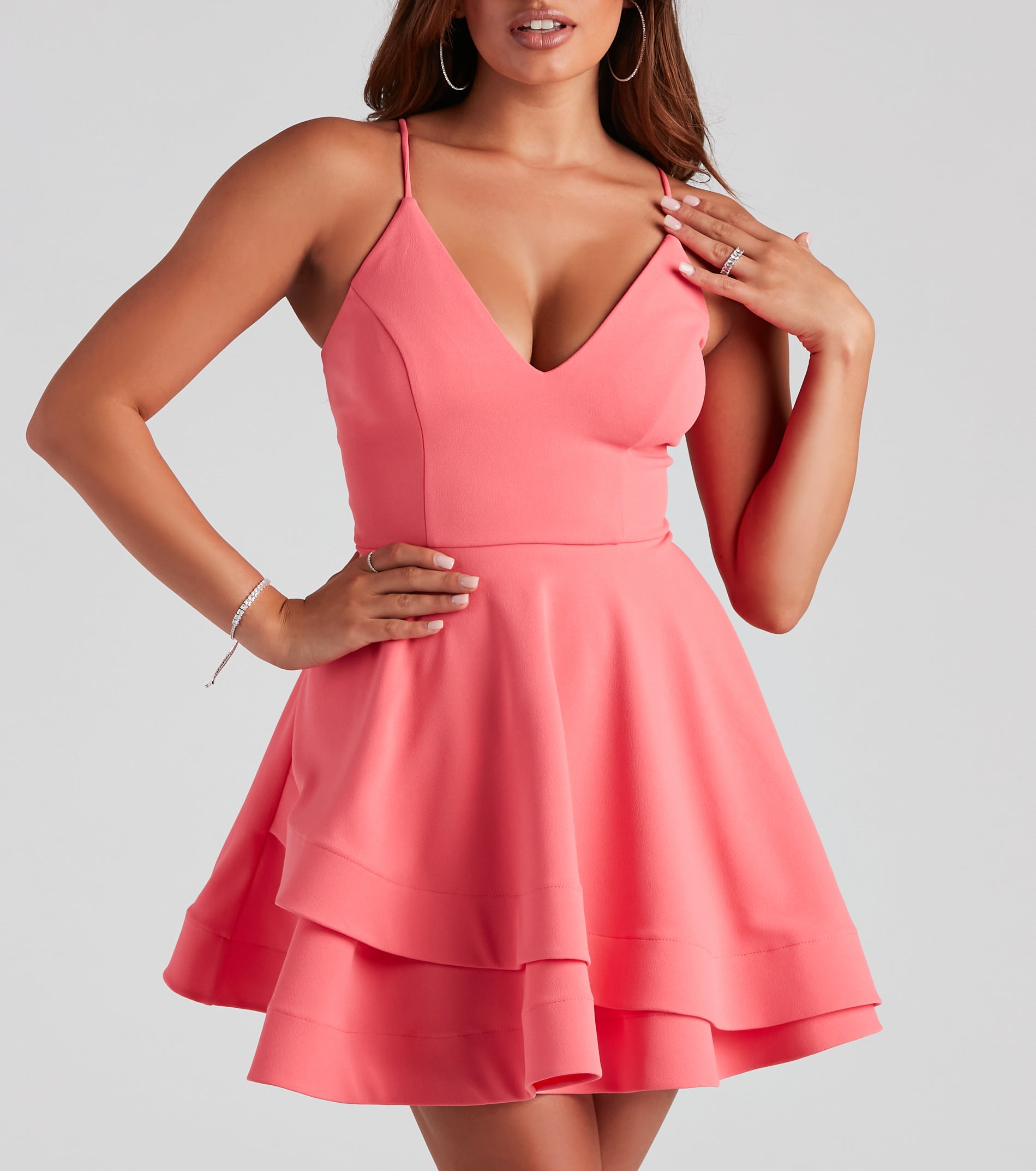 Isabella Lace-Up Back Skater Dress - CORAL