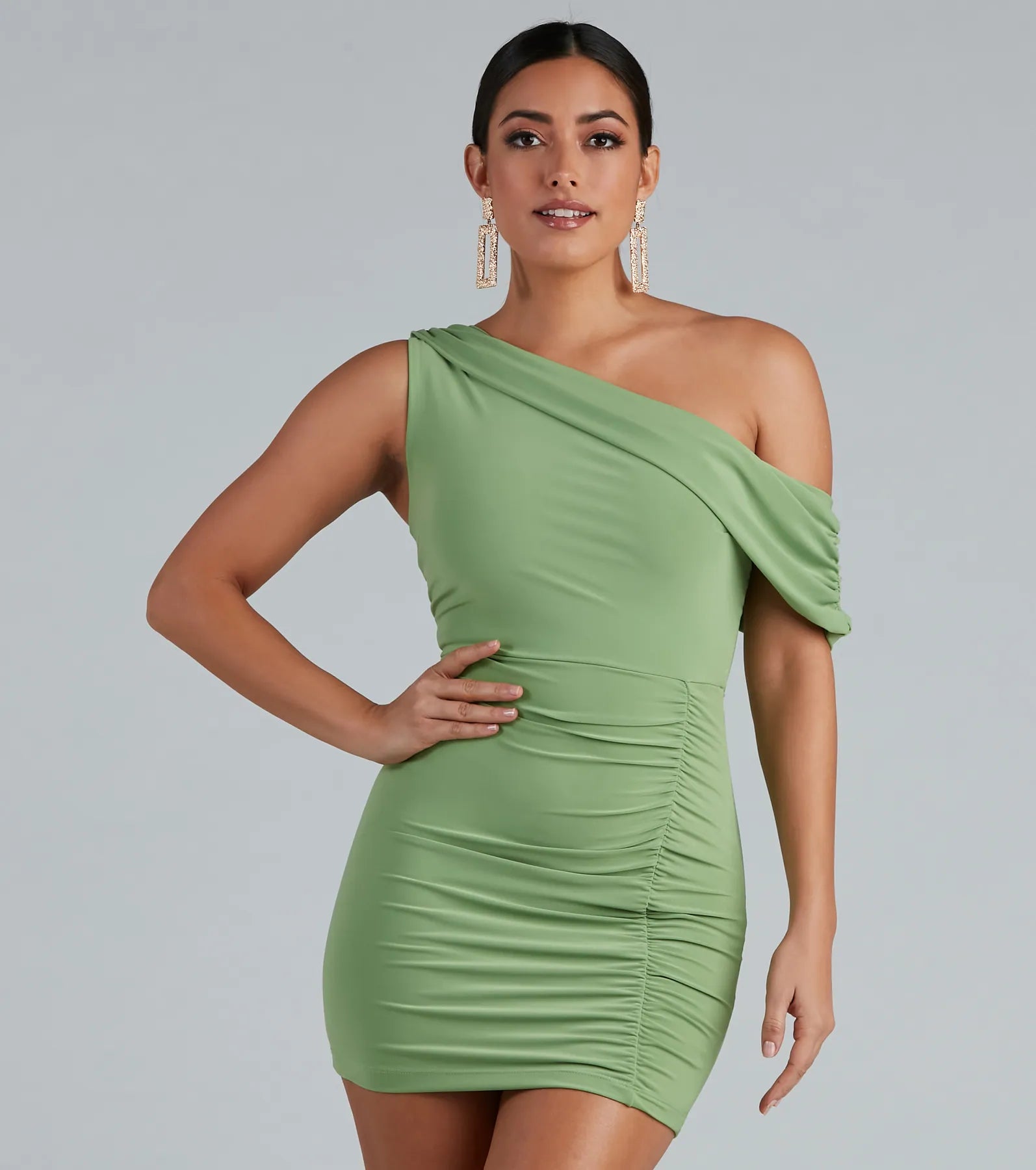 Georgia Formal One Shoulder Mini Dress - LIME
