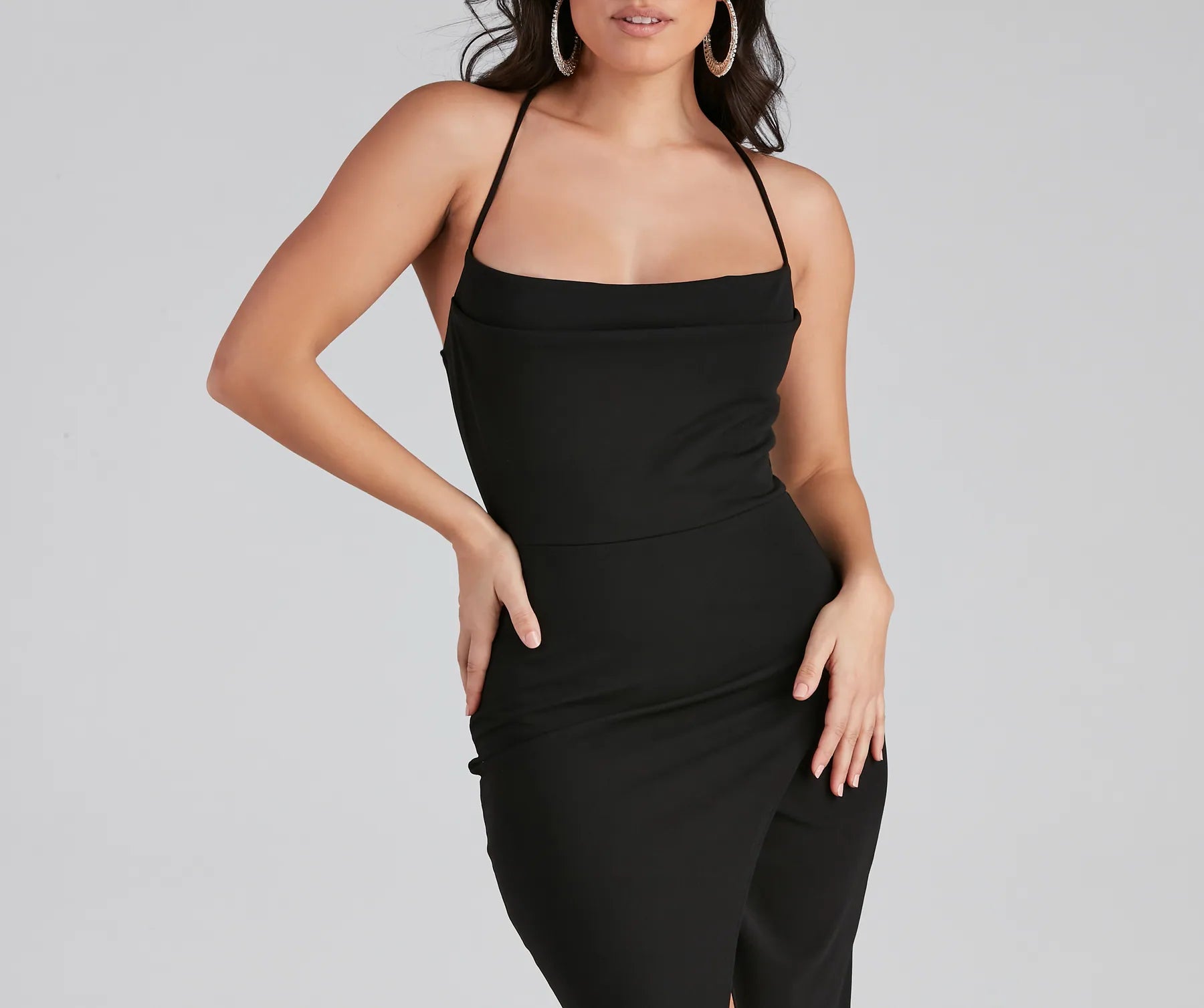 Ashlyn Formal High Slit Midi Dress - BLACK