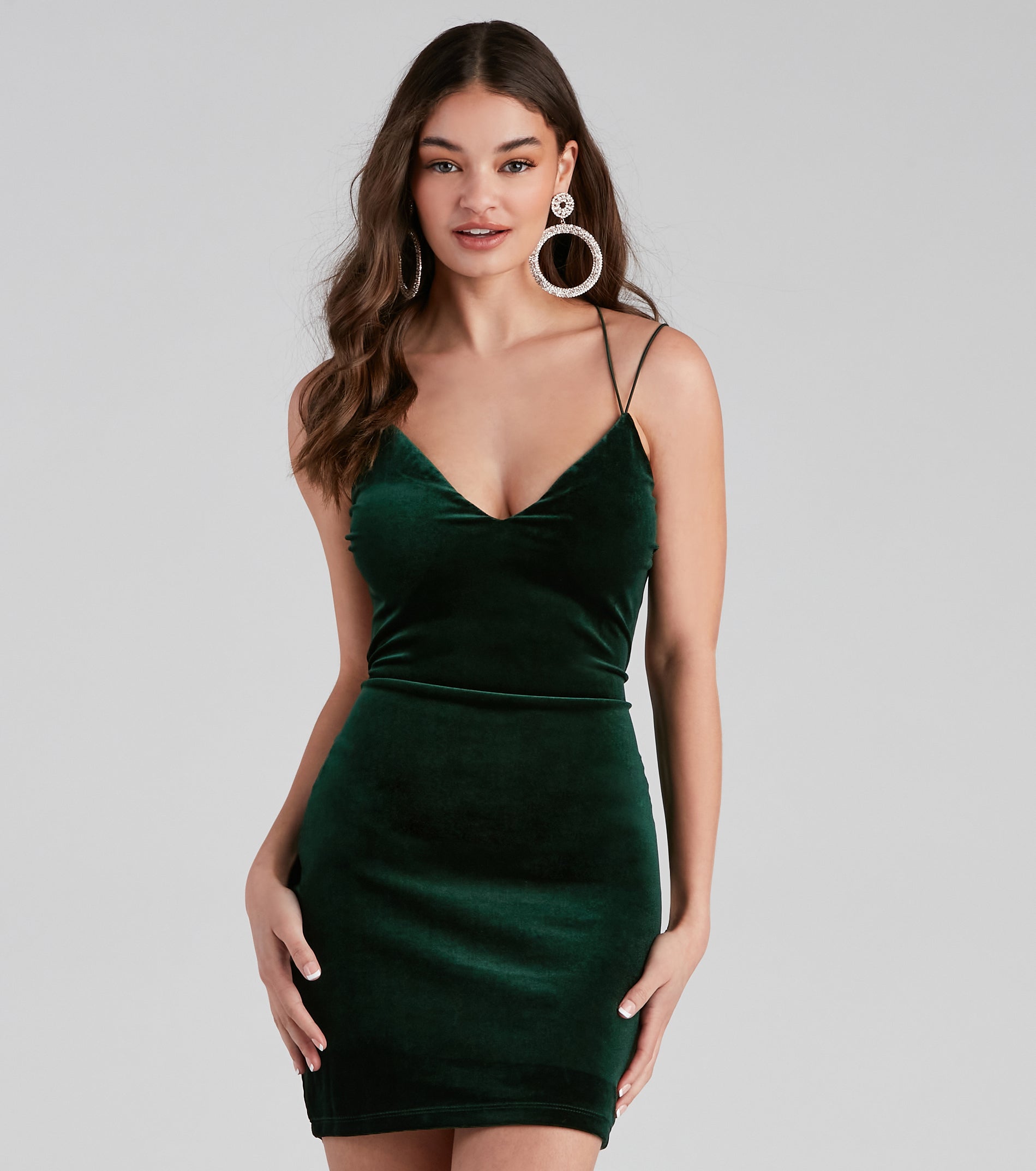 Sophia Velvet Bodycon Mini Dress - HUNTER