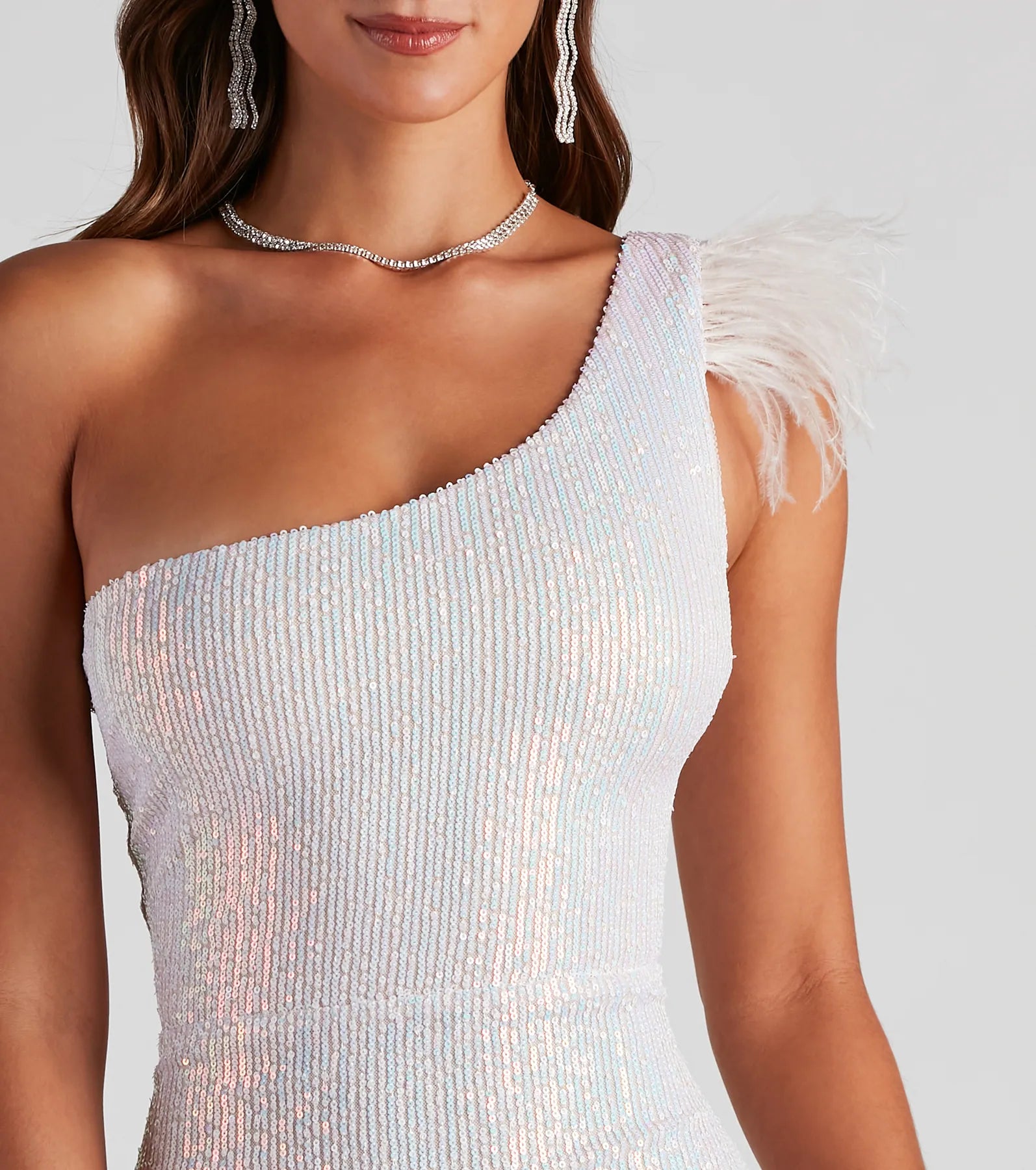 Patricia Feather Detail Sequin Short Dress - NUDE
