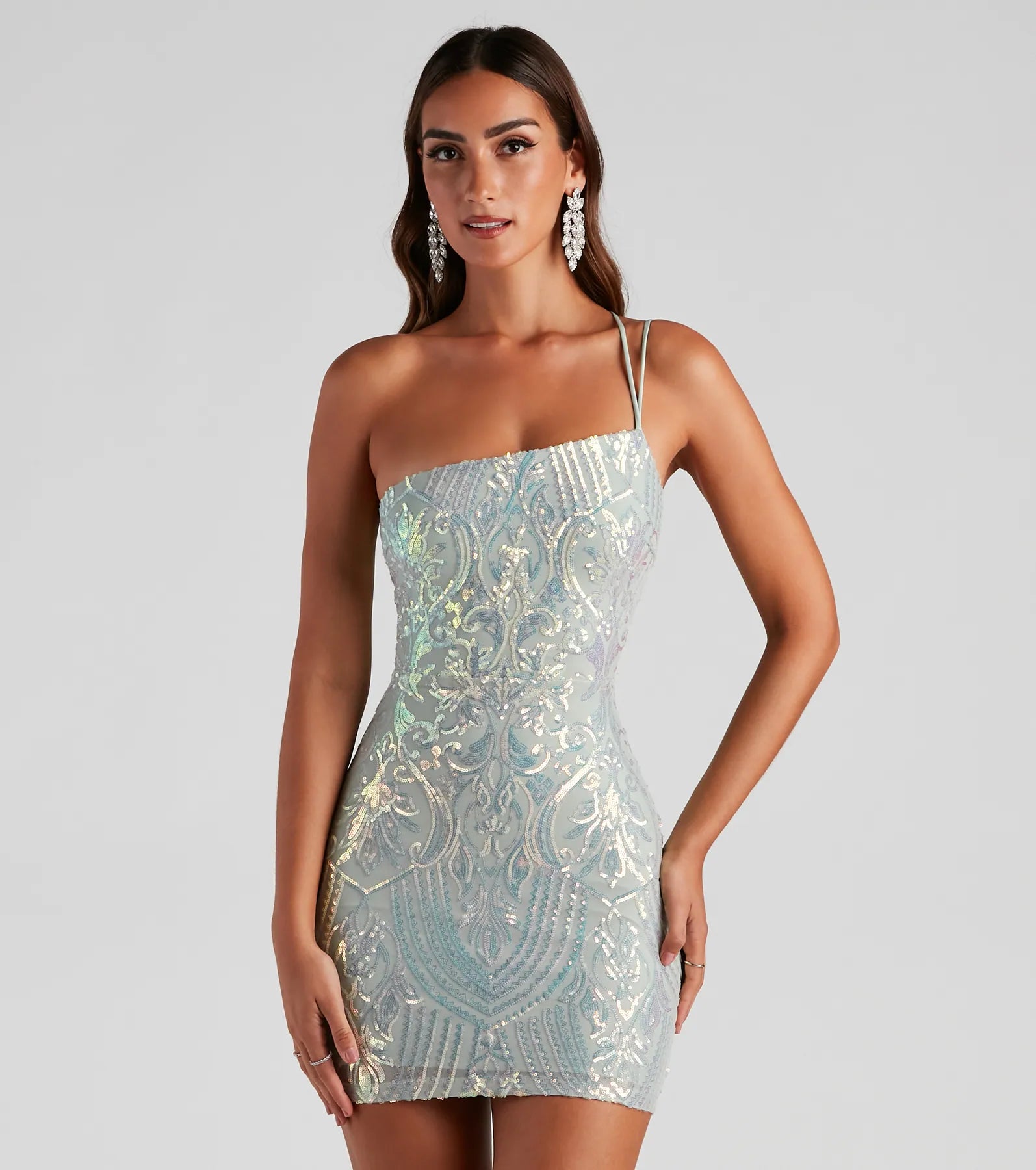 Karla Sequin Iridescent Bodycon Party Dress - MINT