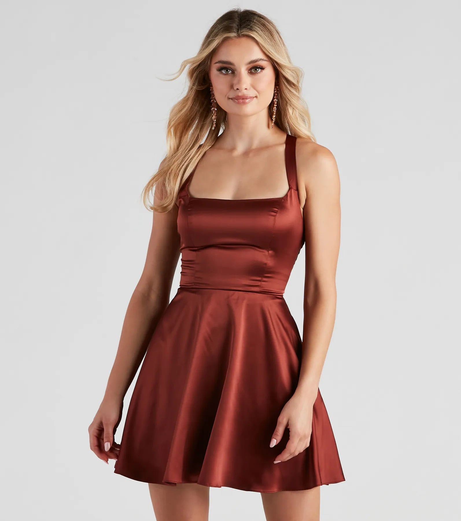 Sabrina Satin Lace-Up Party Dress - BURGUNDY