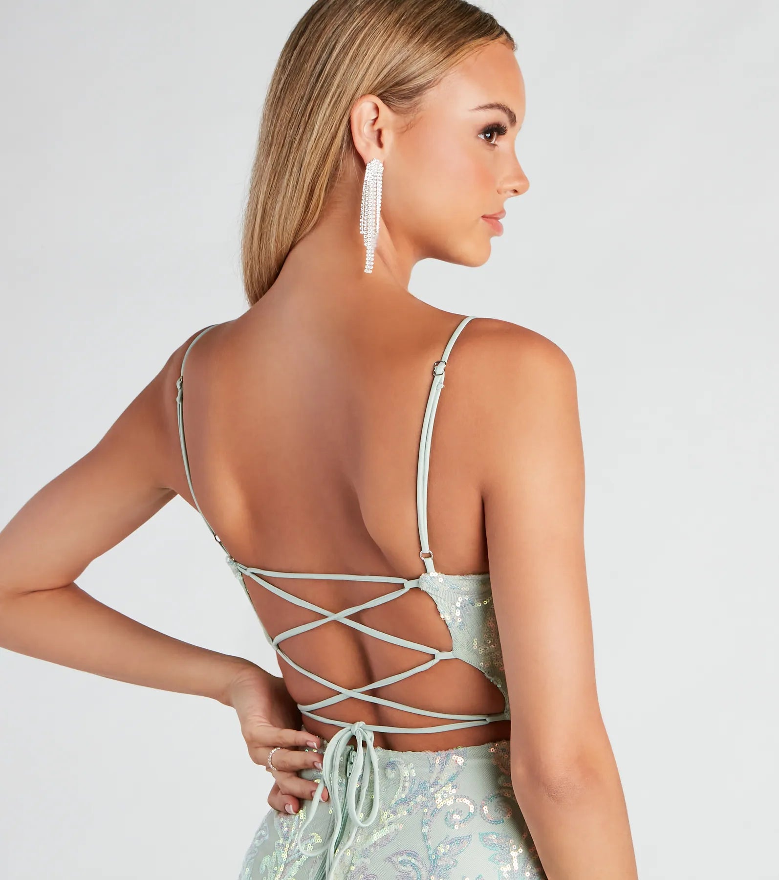 Ria Sequin Cowl Neck Party Dress - SAGE