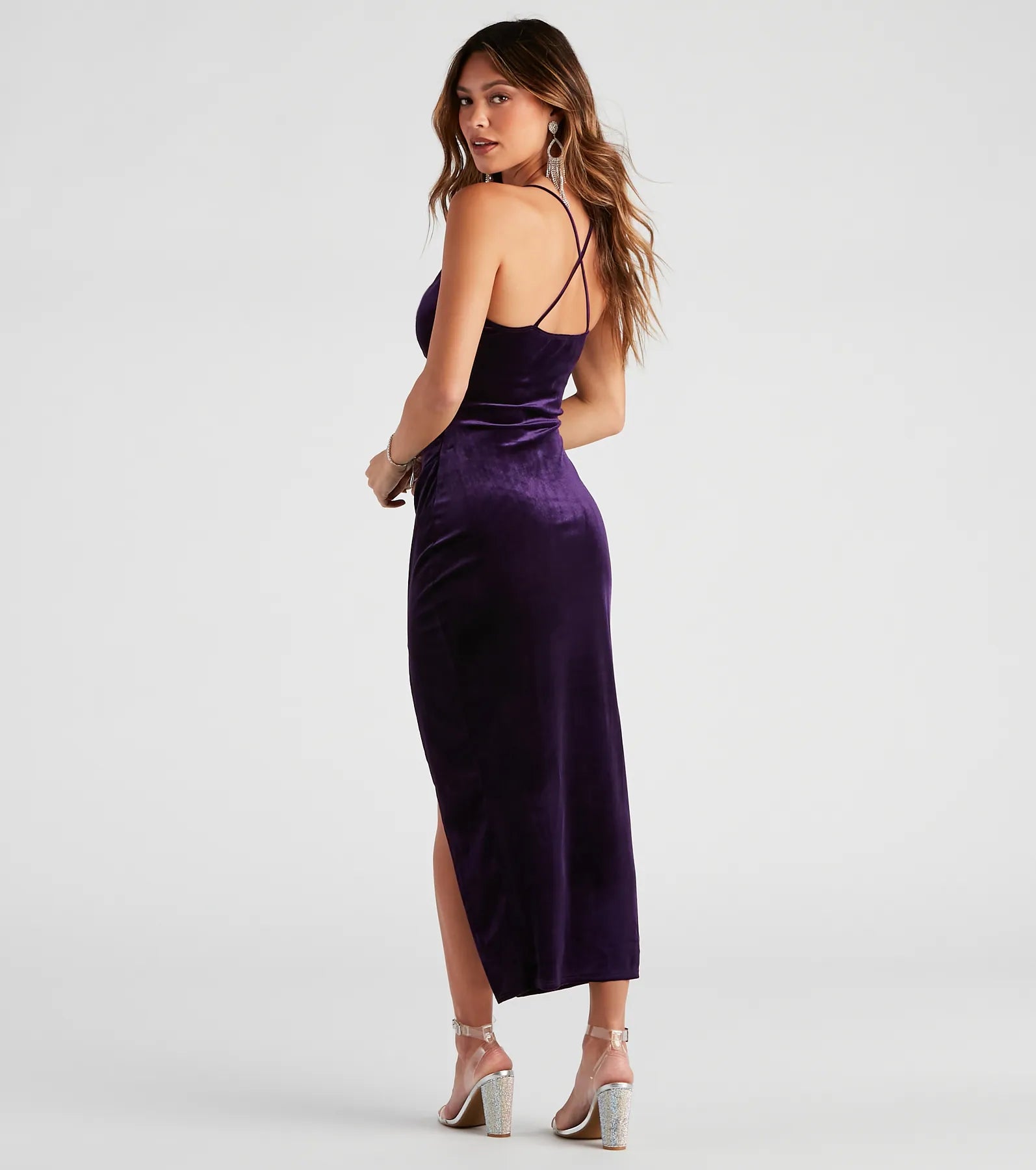 Kerry Formal Velvet Midi Dress - PURPLE