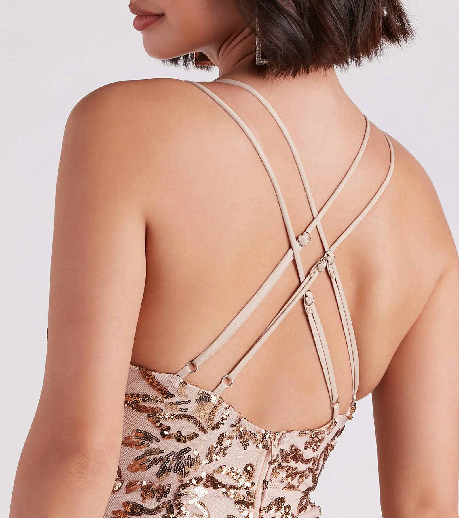 Adora Formal Sequin Midi Dress - NUDE