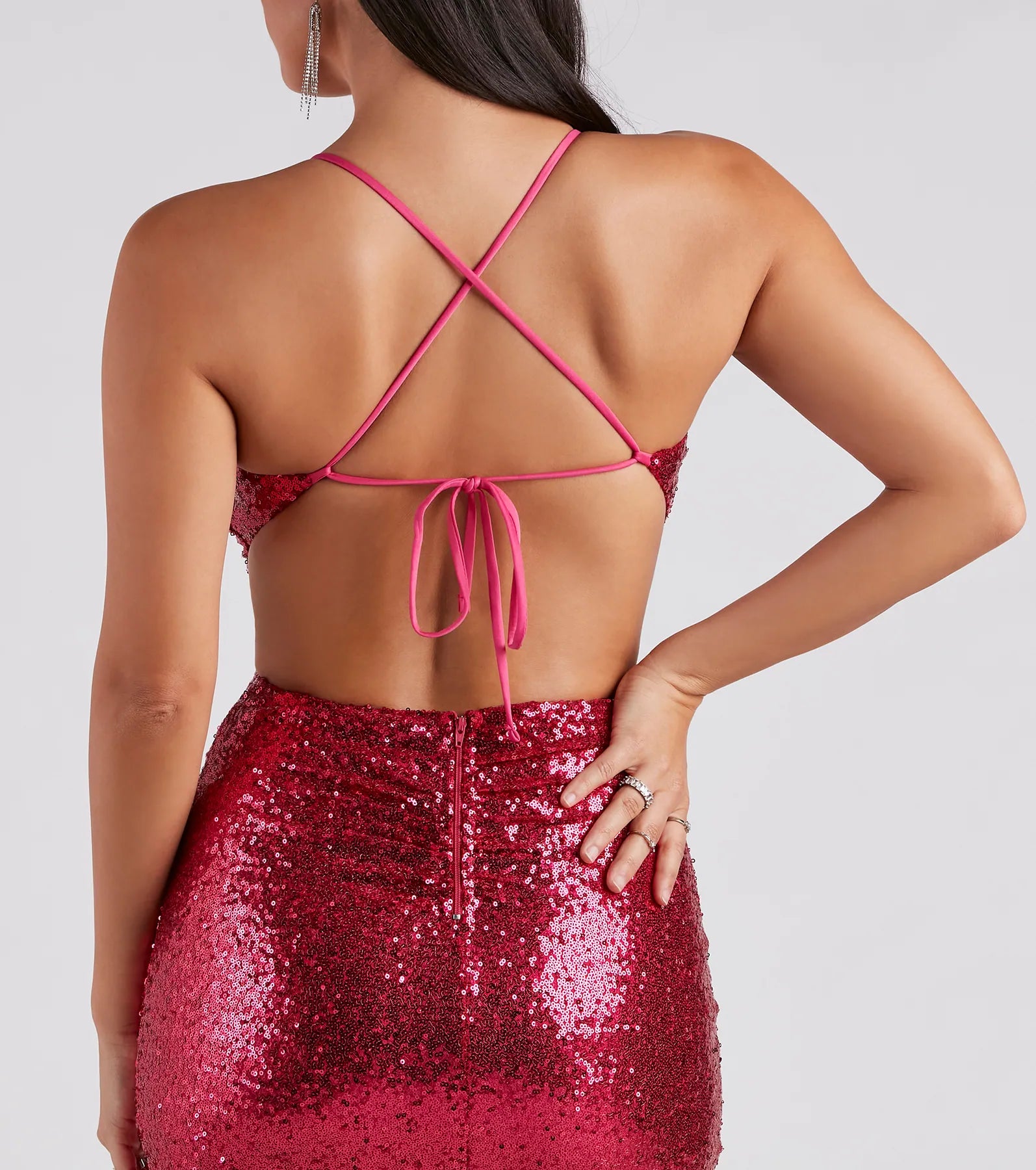 Elsie Ruched Sequin Mini Dress - FUCHSIA