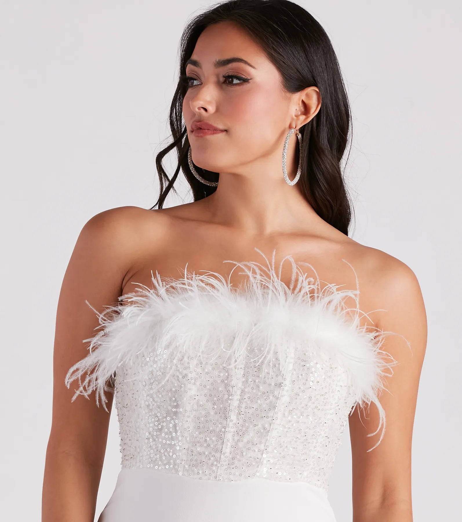 Anabelle Feather Corset Party Dress - WHITE