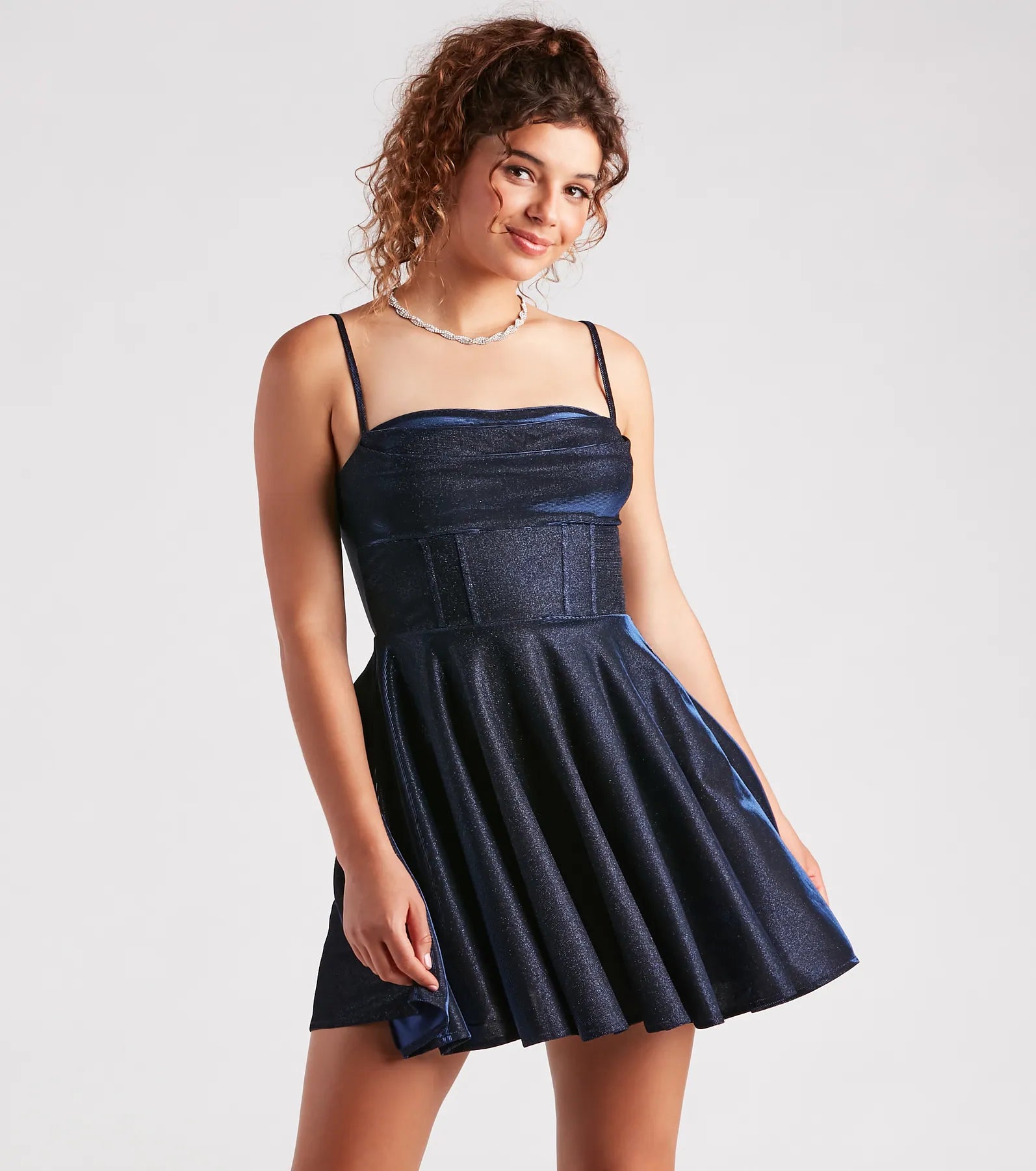 Gwen Corset A-Line Party Dress - NAVY