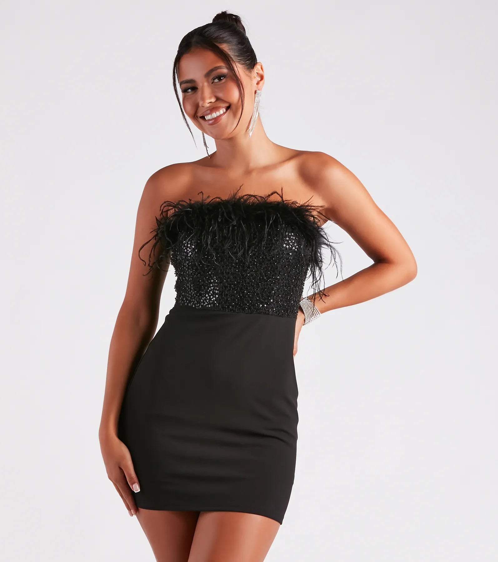 Anabelle Feather Corset Party Dress - BLACK
