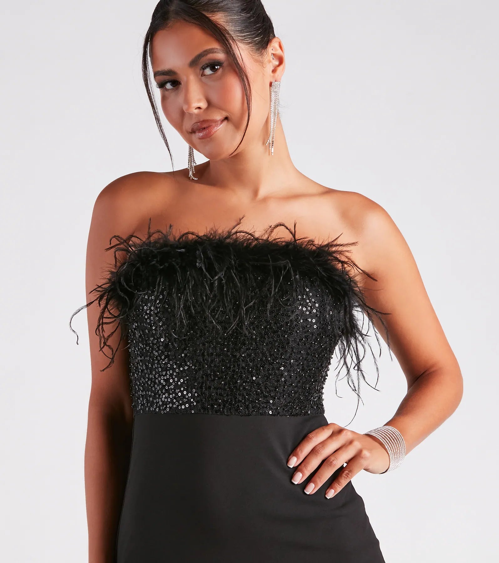 Anabelle Feather Corset Party Dress - BLACK