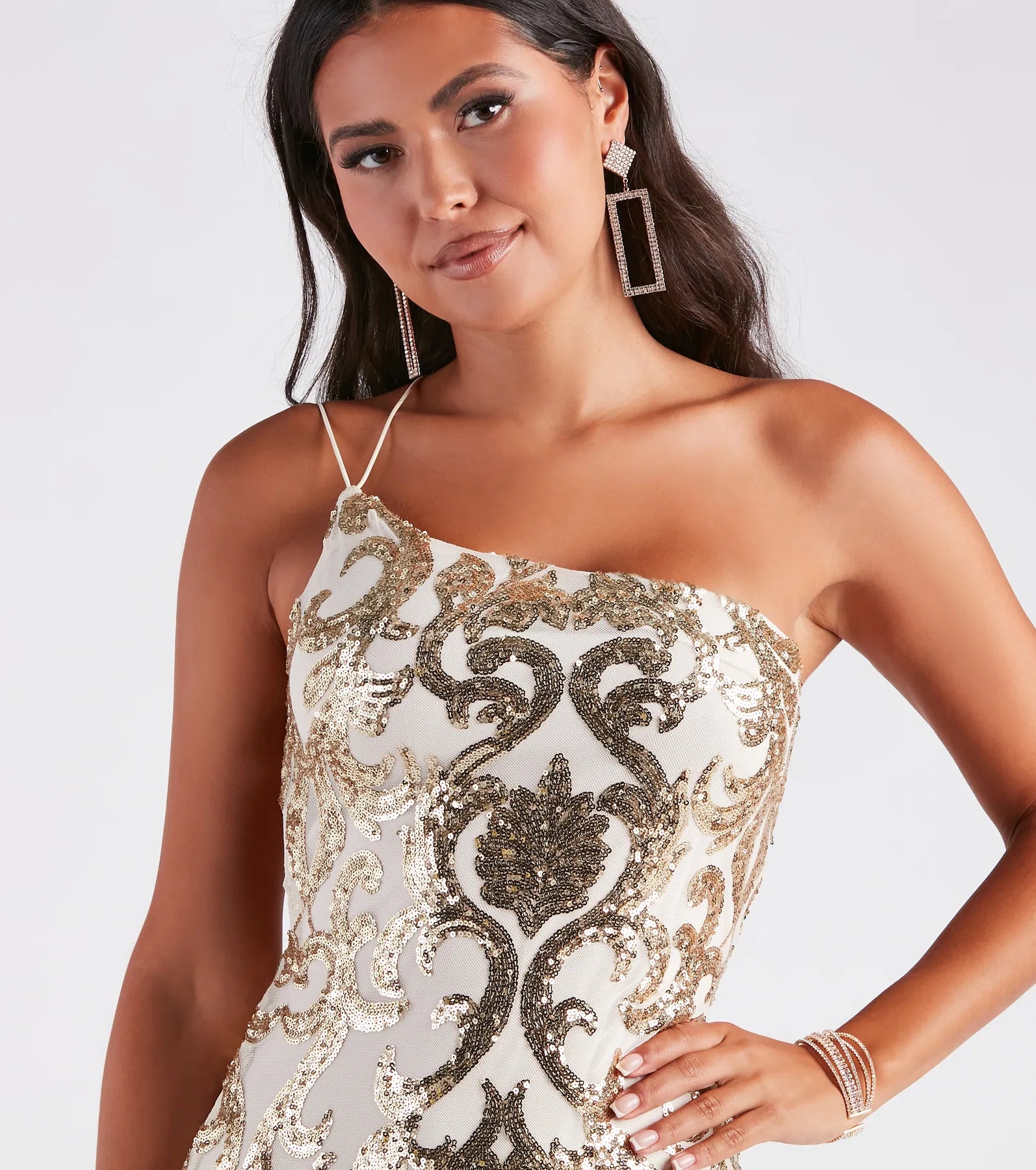 Kai Formal One-Shoulder Sequin Short Dress - IVORY-2