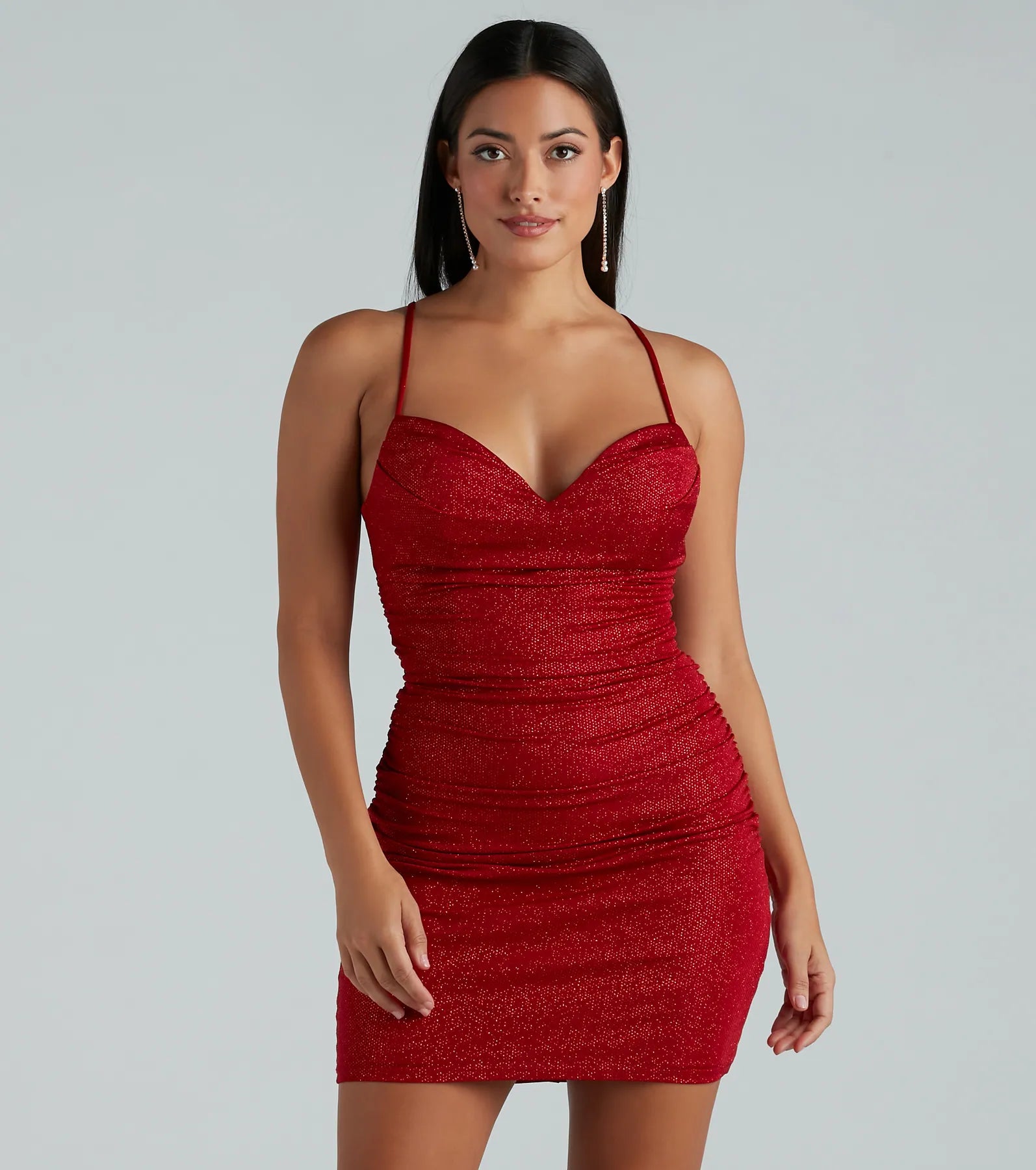 Rita Glitter Strappy Back Party Dress - RED