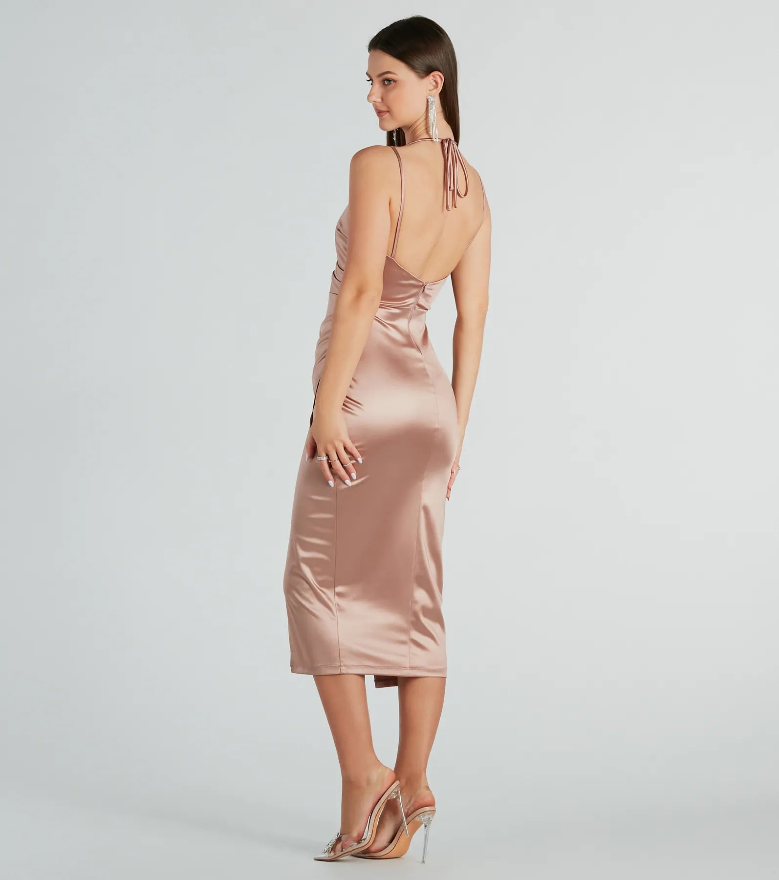Amanda Wrap Satin Dress - MAUVE