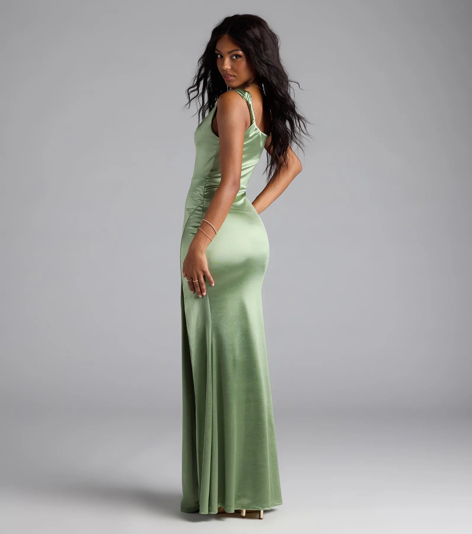 Edith One Shoulder Mermaid Satin Formal Dress - SAGE