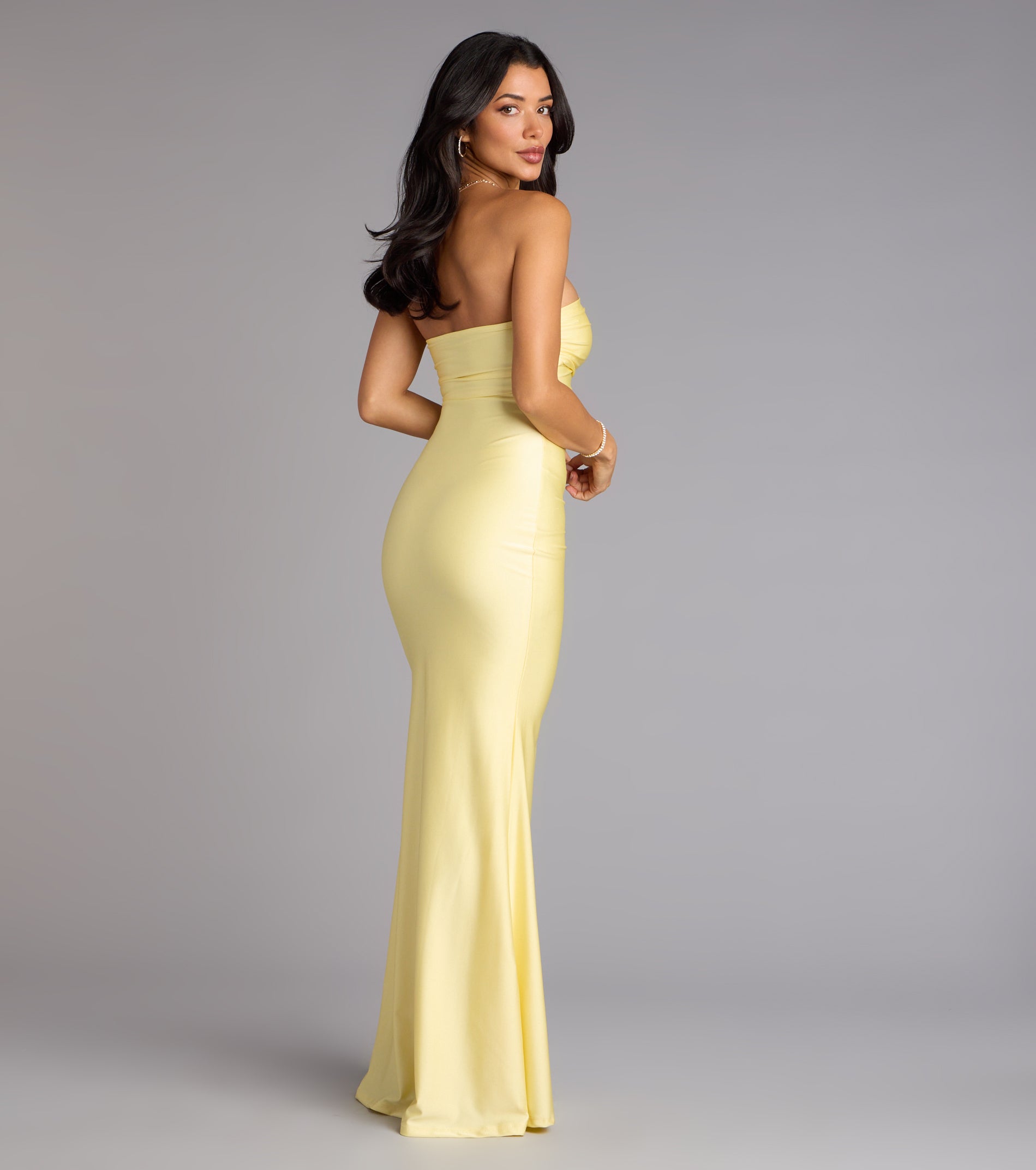 Cheryl Strapless Slit Mermaid Formal Dress - YELLOW