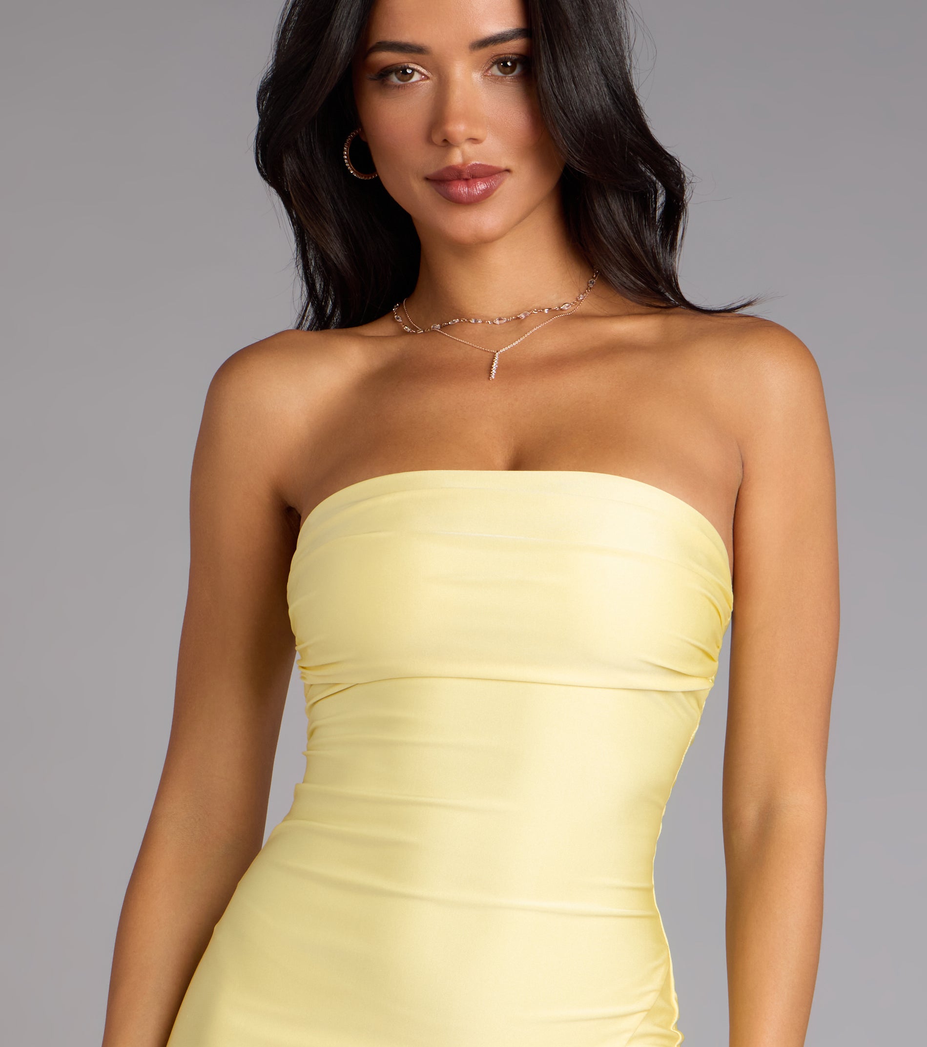 Cheryl Strapless Slit Mermaid Formal Dress - YELLOW