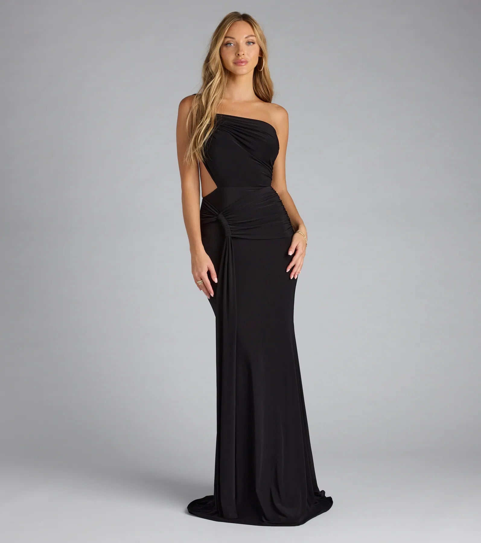 Julietta One Shoulder Mermaid Formal Dress - BLACK