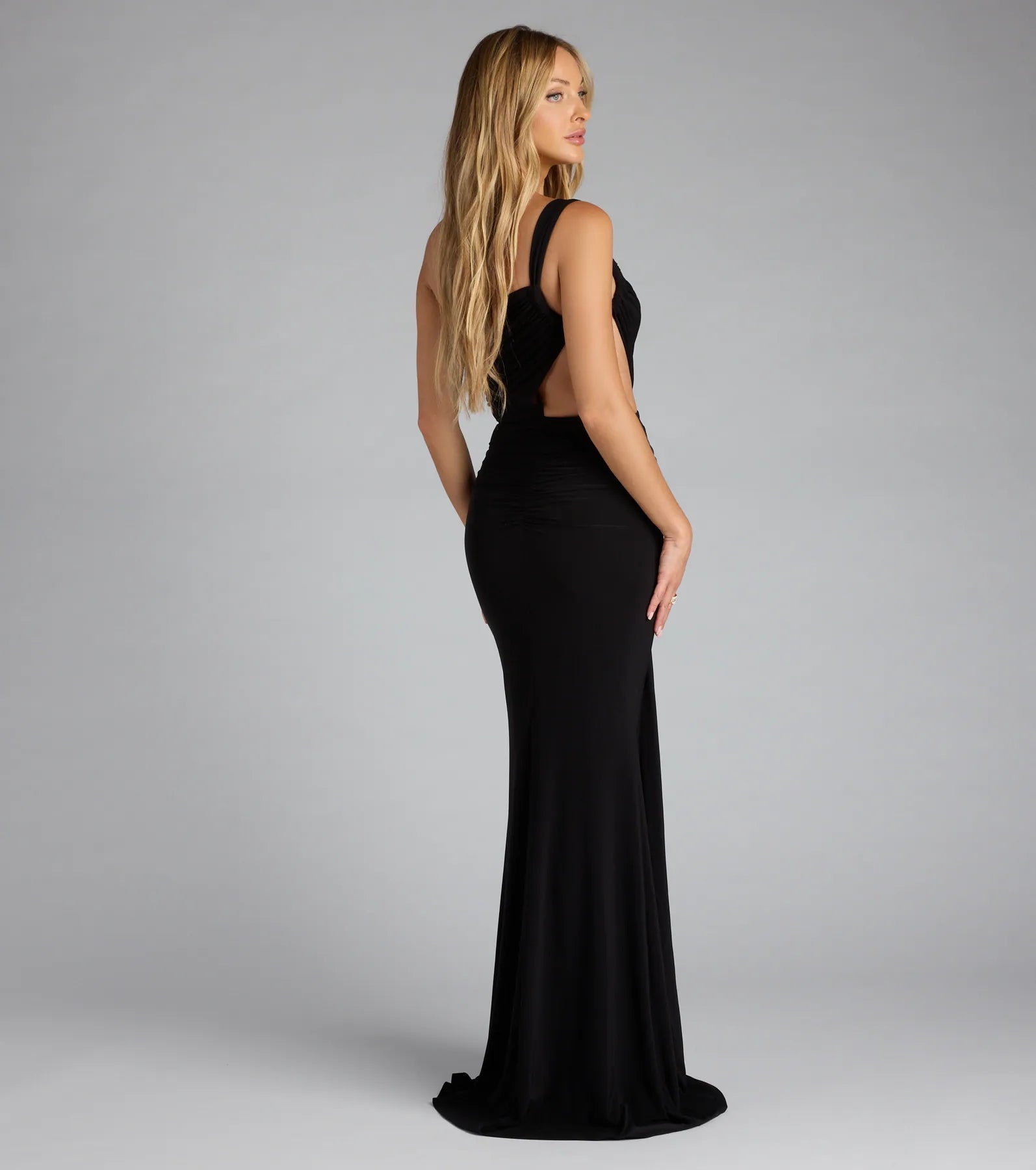 Julietta One Shoulder Mermaid Formal Dress - BLACK