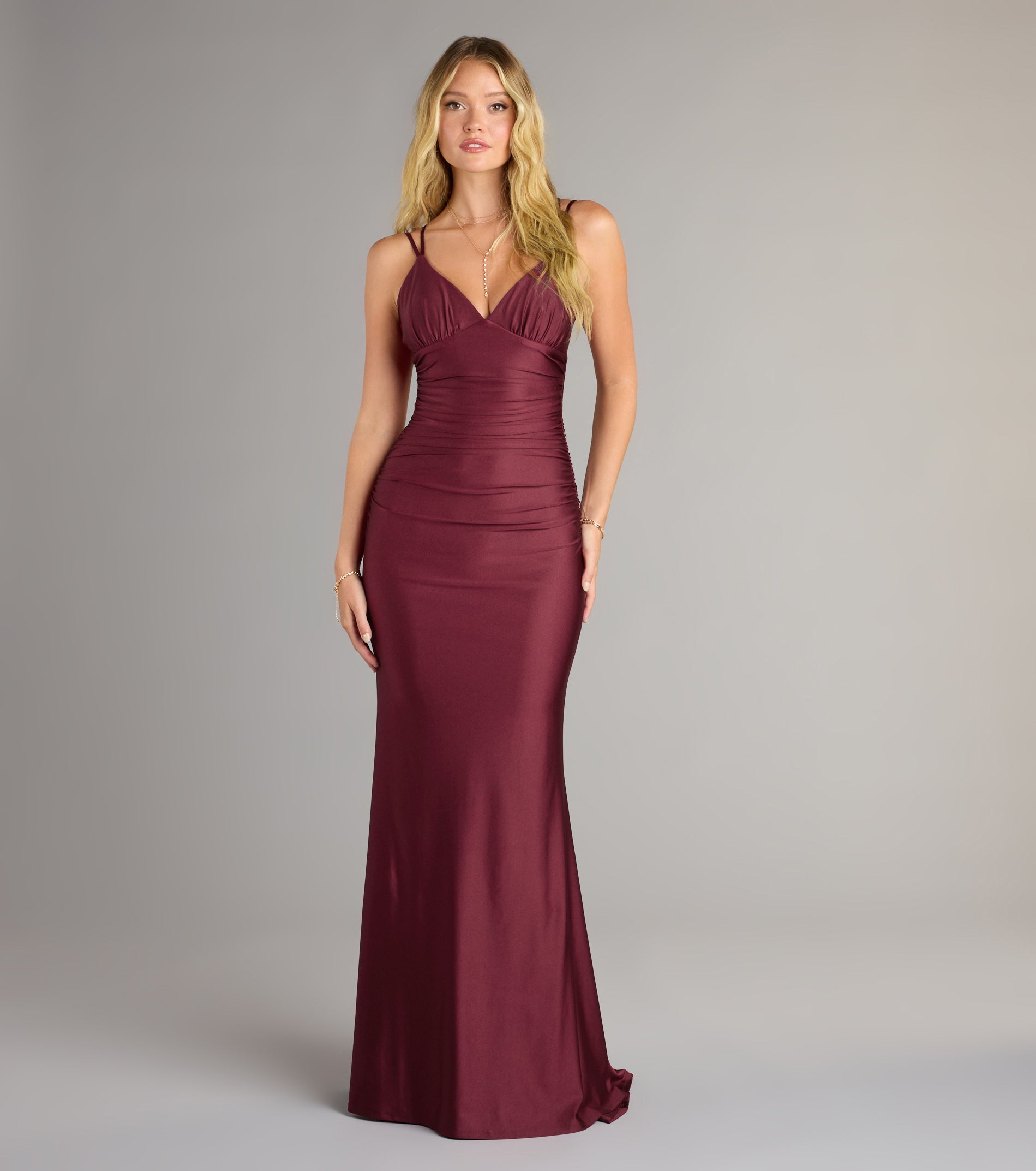 Amelia Lace-Up Mermaid Formal Dress - WINE