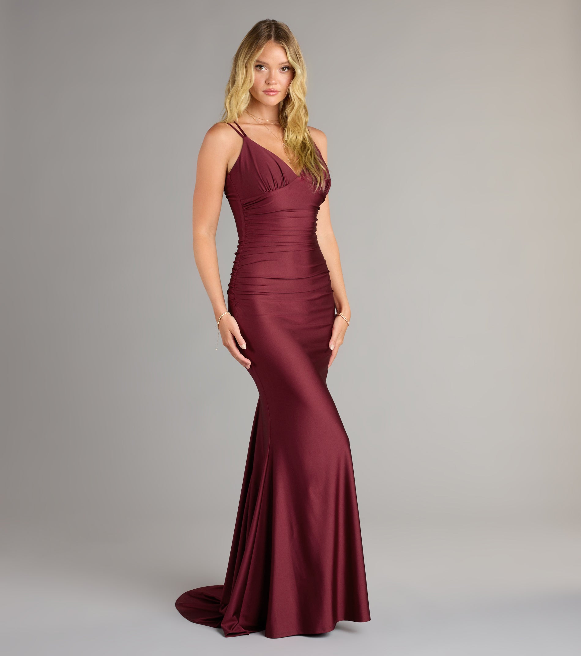 Amelia Lace-Up Mermaid Formal Dress - WINE