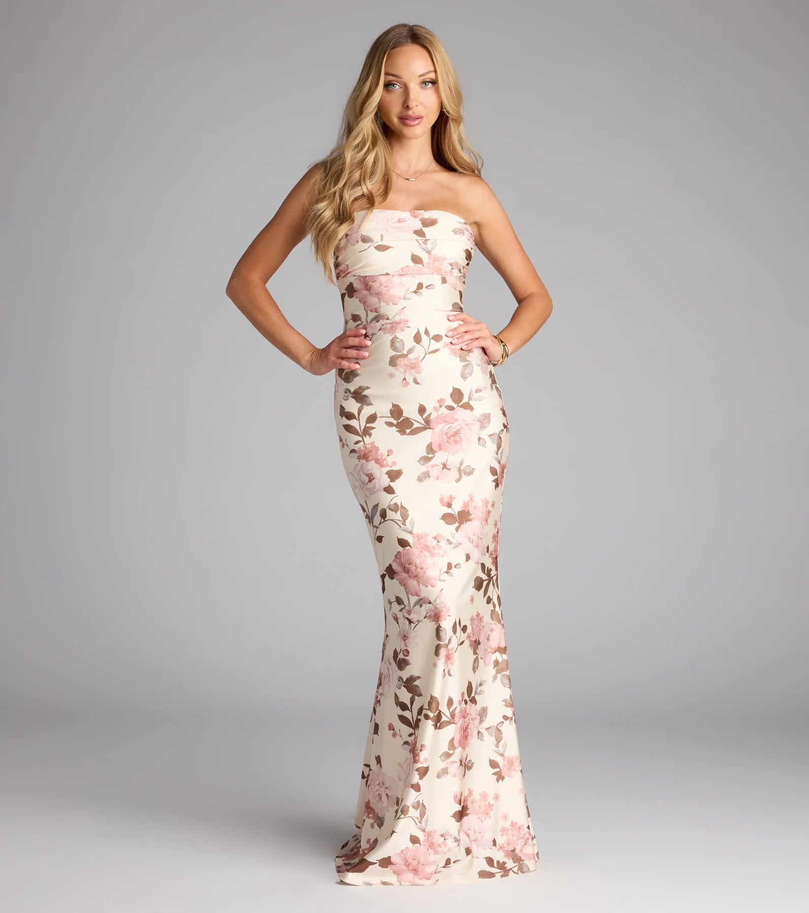 Eileen Floral Strapless Mermaid Formal Dress - MAUVE