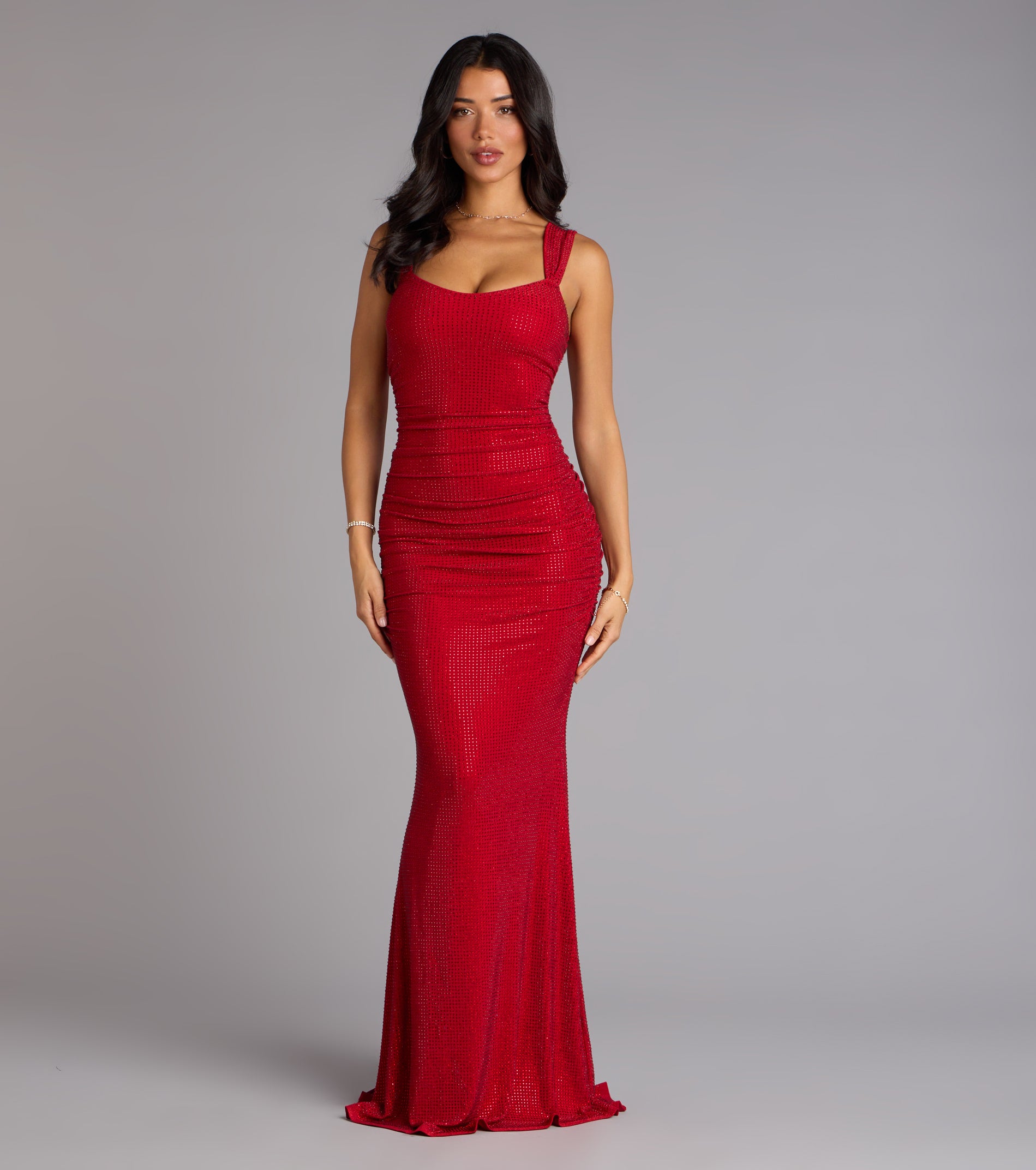 Kaylie Rhinestone Mermaid Formal Dress - RED