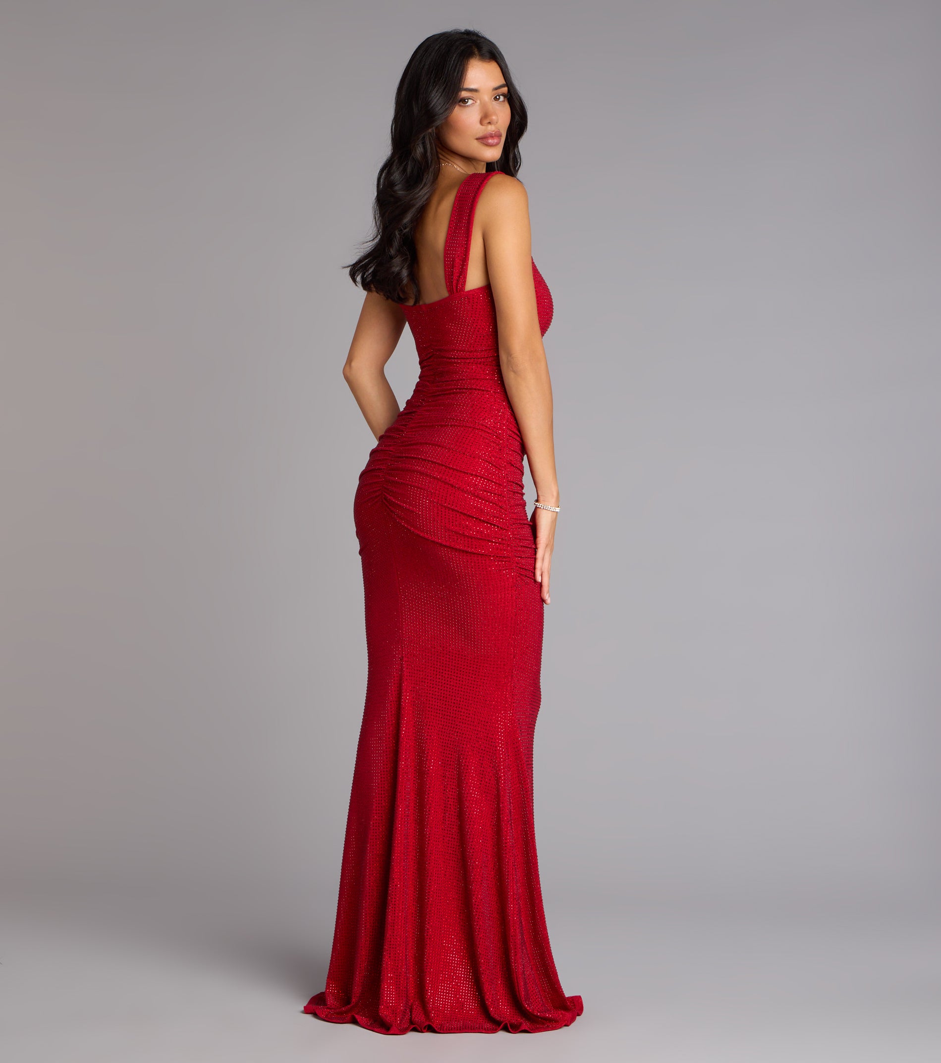 Kaylie Rhinestone Mermaid Formal Dress - RED