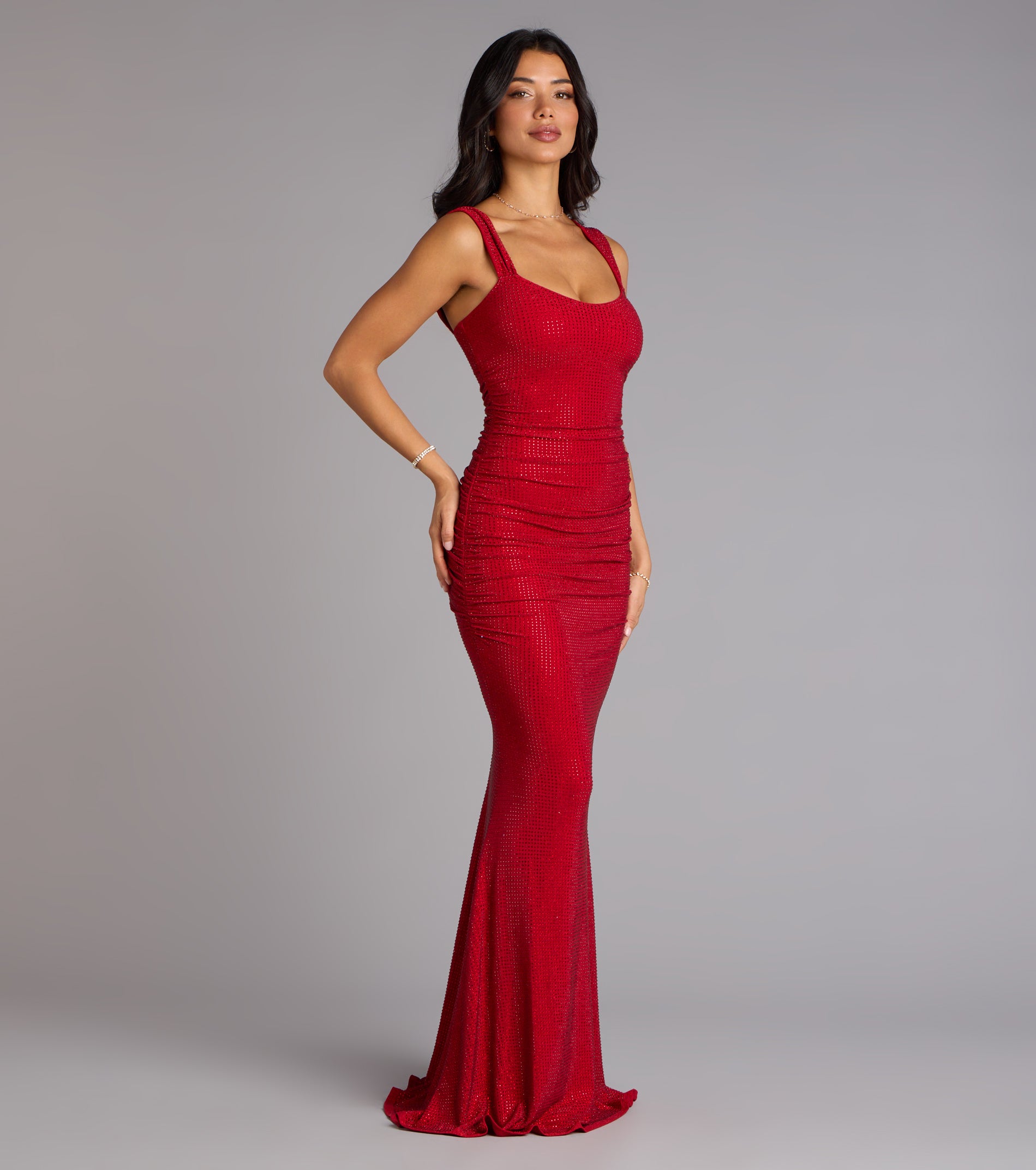 Kaylie Rhinestone Mermaid Formal Dress - RED