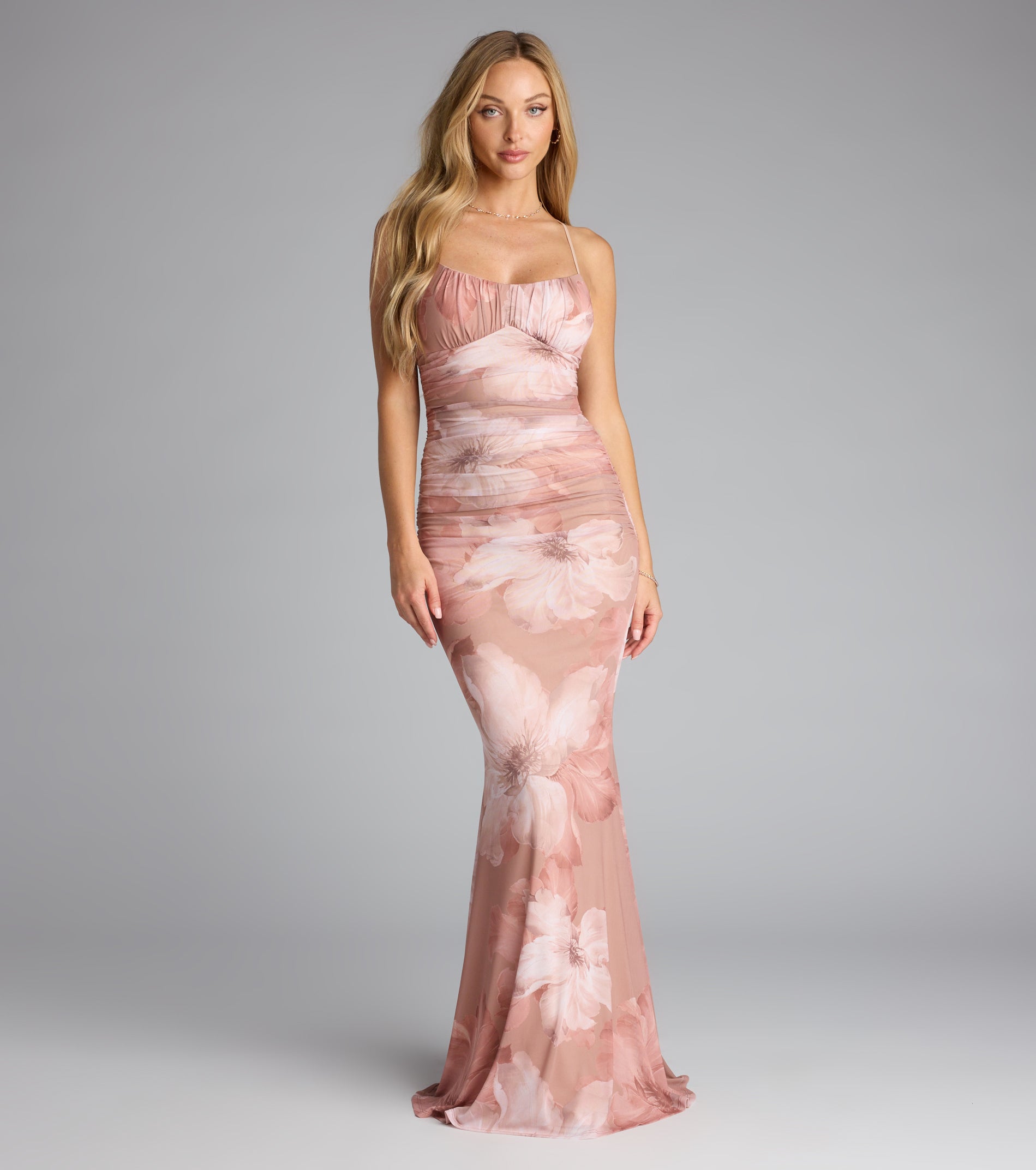 Felicity Floral Lace-Up Mermaid Formal Dress - MAUVE