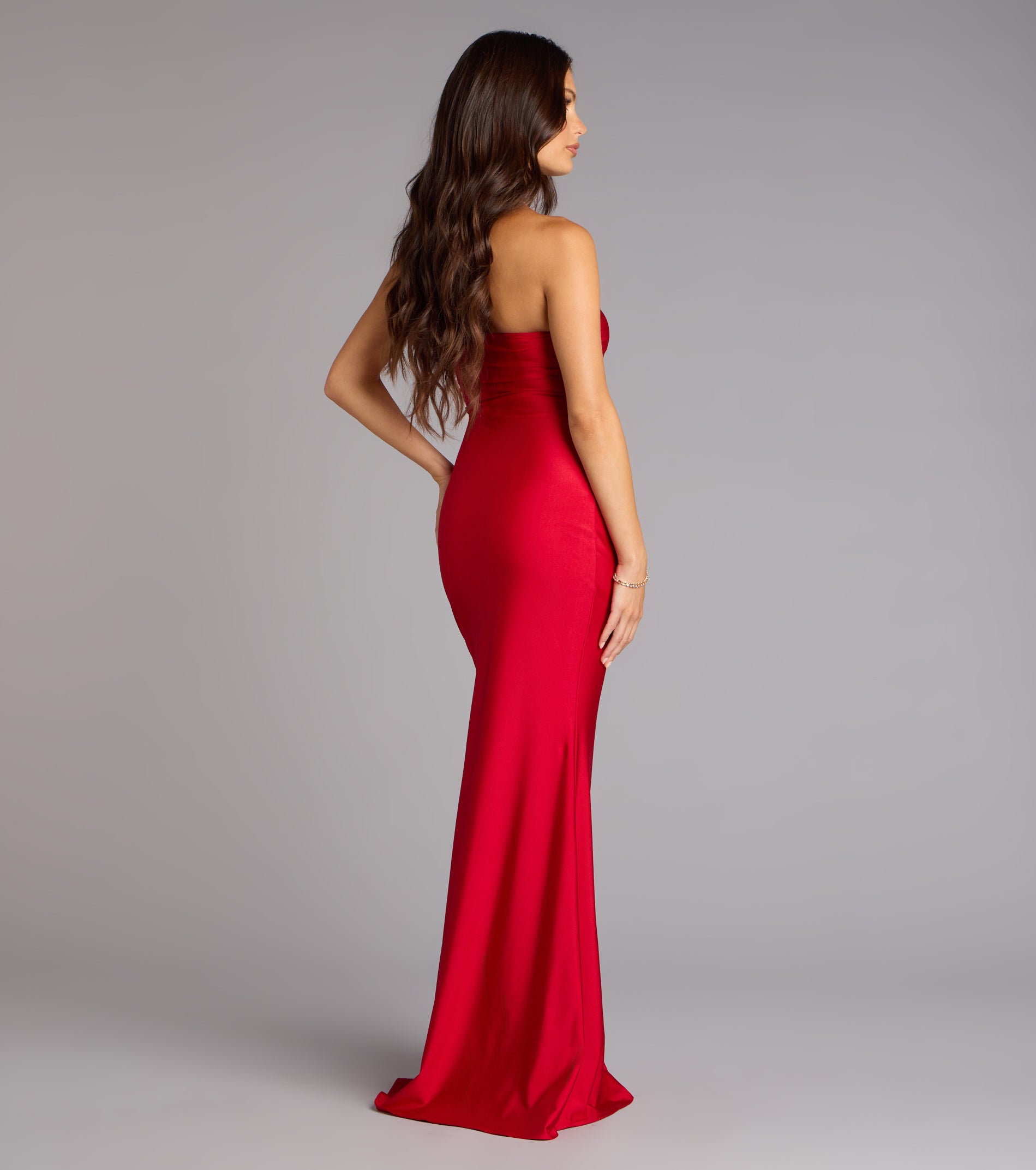 Cheryl Strapless Slit Mermaid Formal Dress - RED