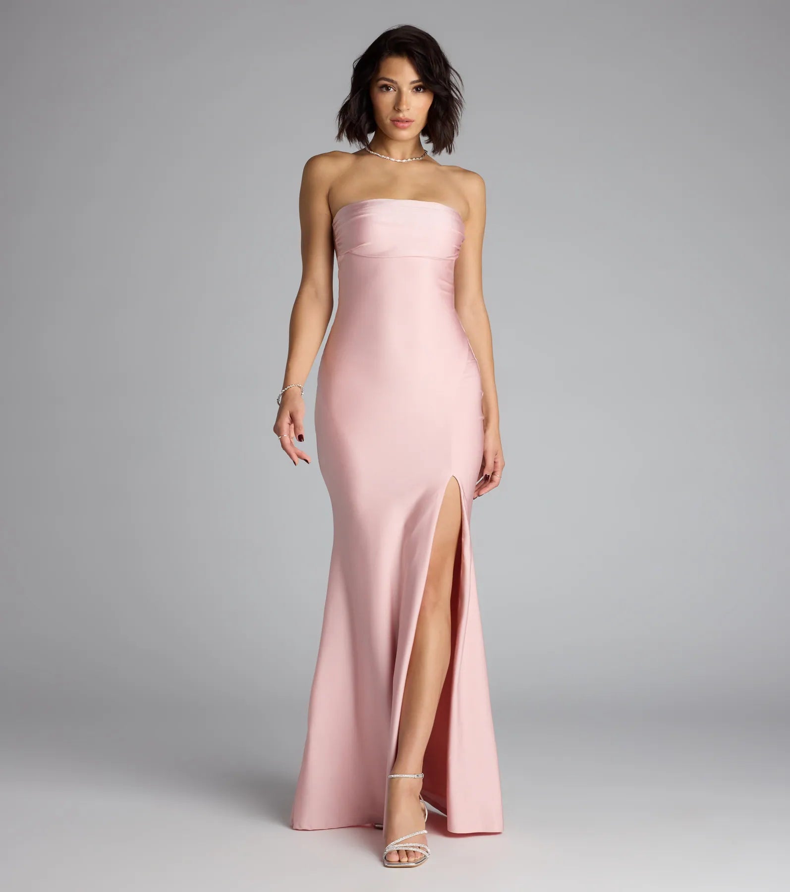 Cheryl Strapless Slit Mermaid Formal Dress - PINK