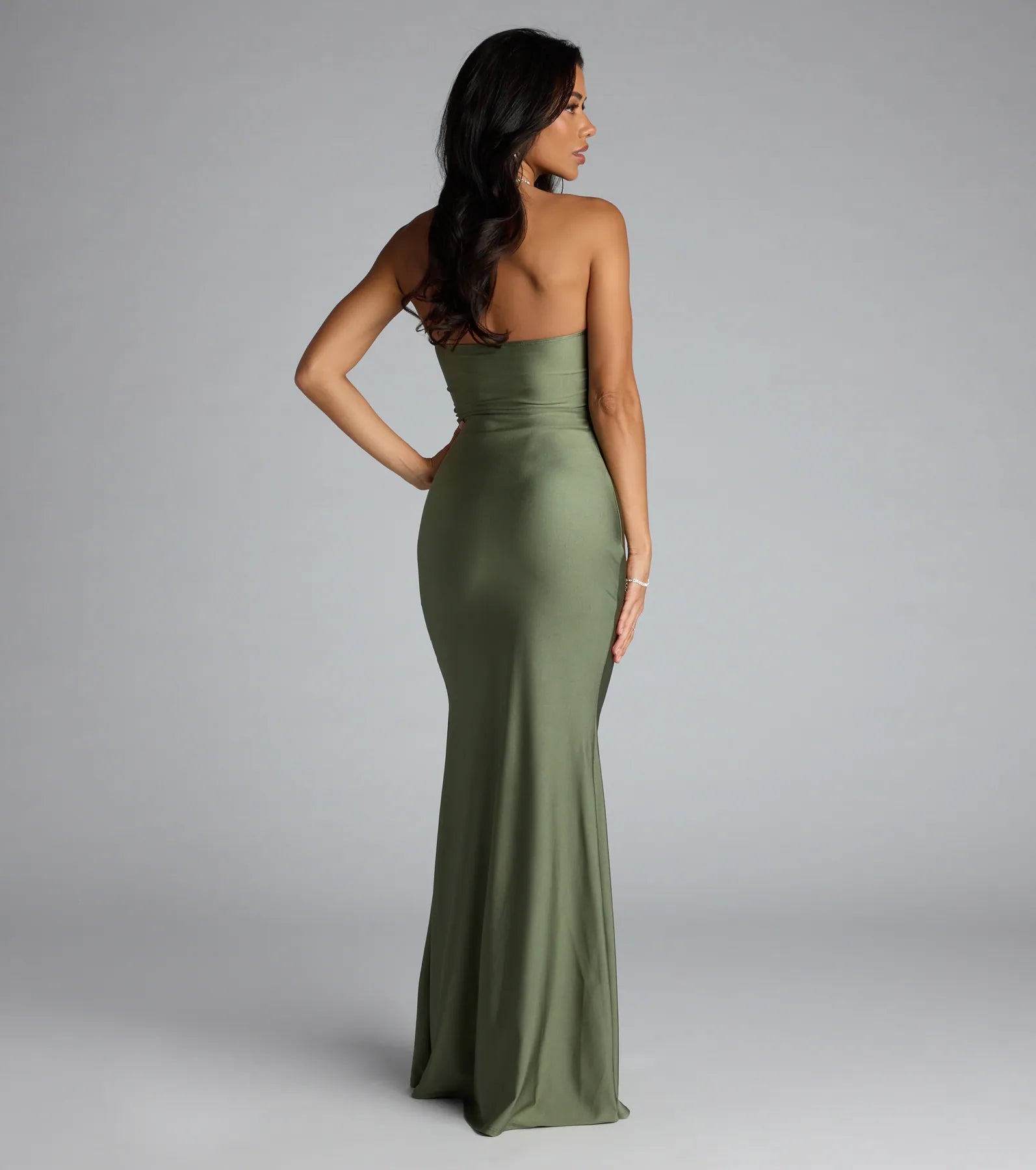 Cheryl Strapless Slit Mermaid Formal Dress - SAGE