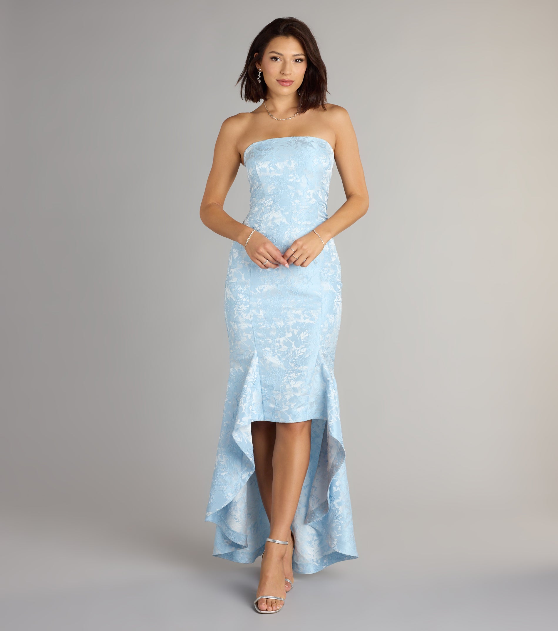 Luna Floral High Low Mermaid Formal Dress - LIGHT BLUE