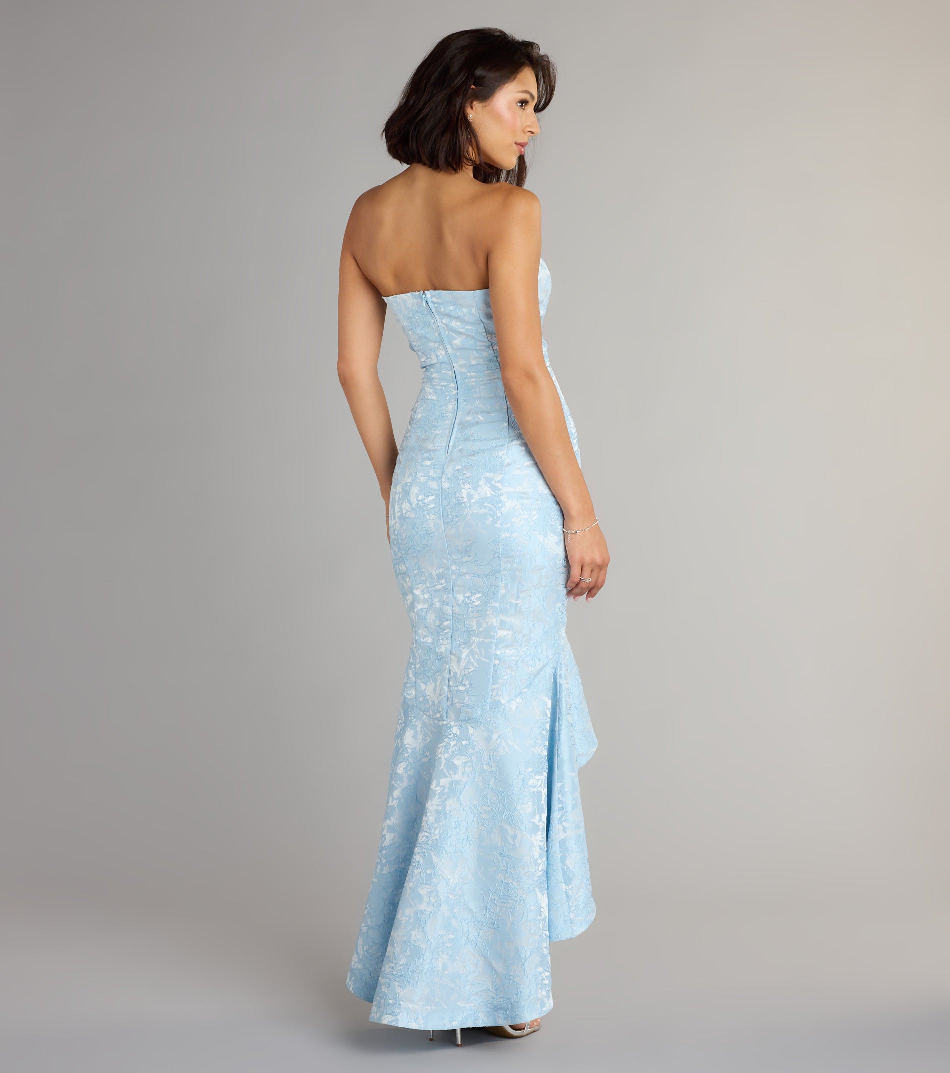 Luna Floral High Low Mermaid Formal Dress - LIGHT BLUE