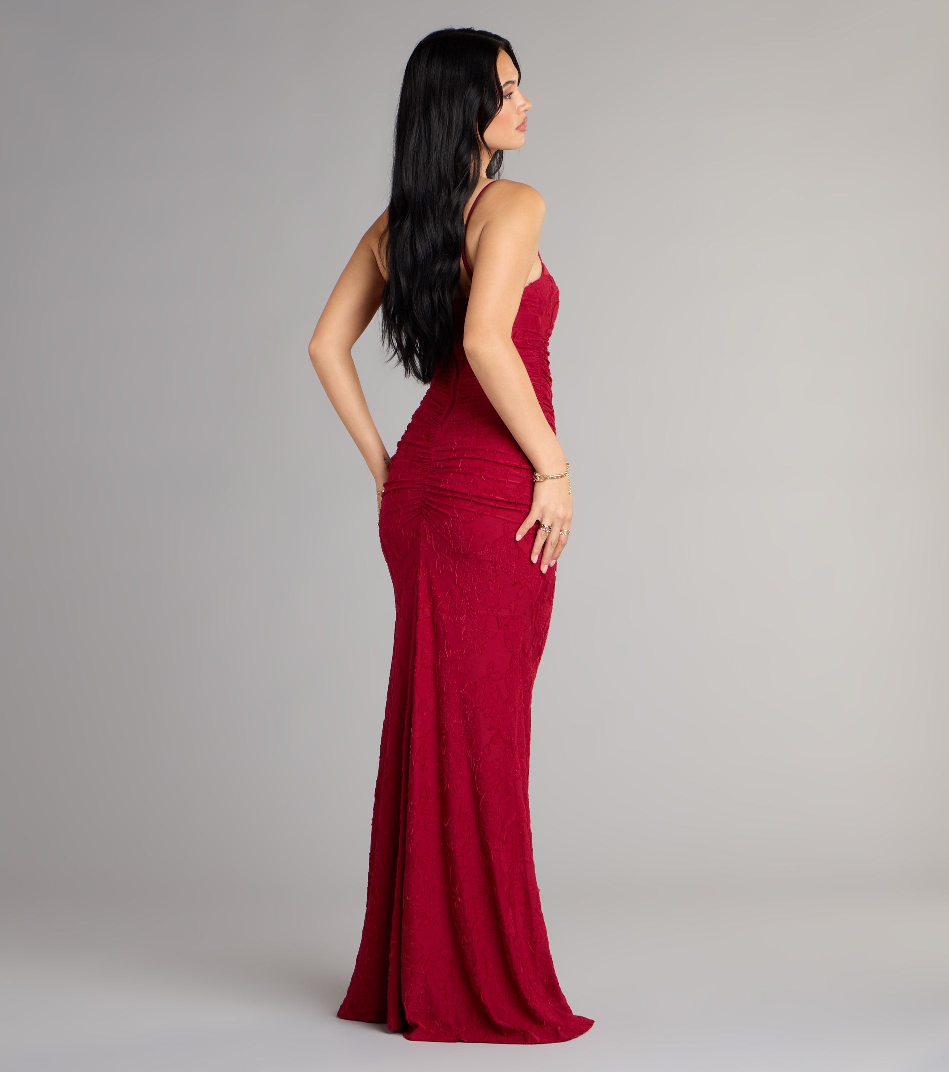 Alba Cowl Neck Mermaid Floral Formal Dress - RED