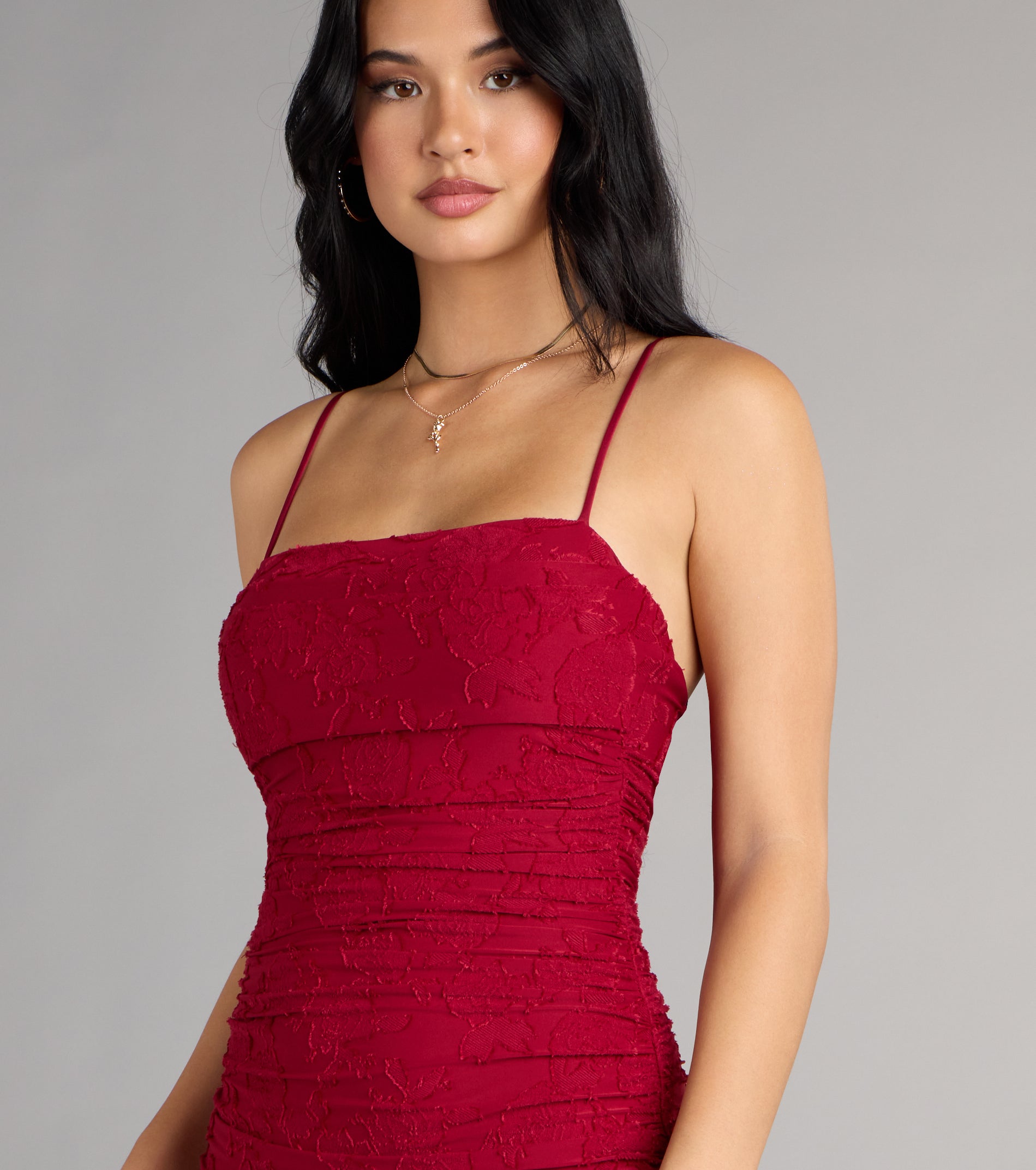 Alba Cowl Neck Mermaid Floral Formal Dress - RED