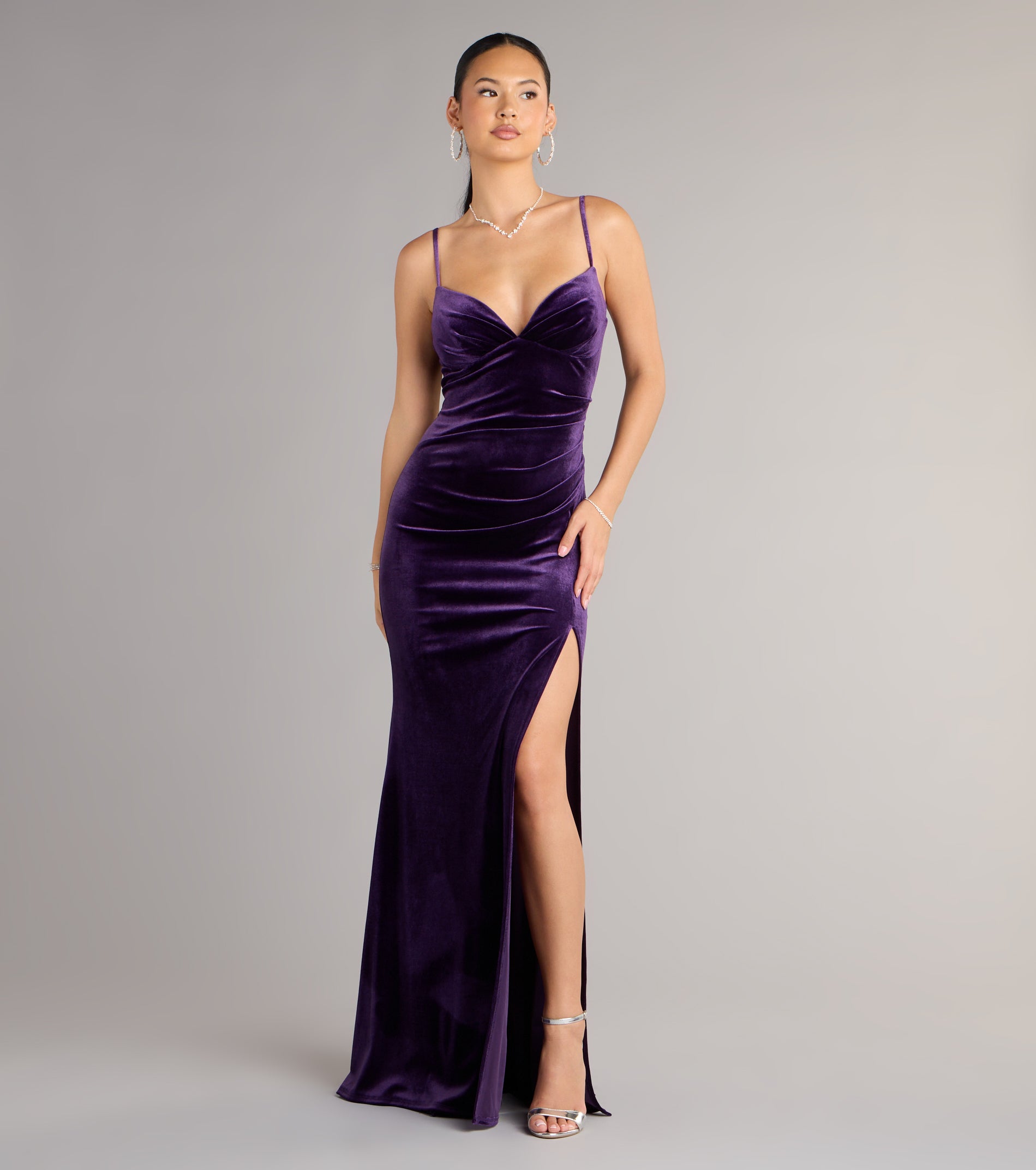 Ariel Velvet Slit Mermaid Formal Dress - PURPLE