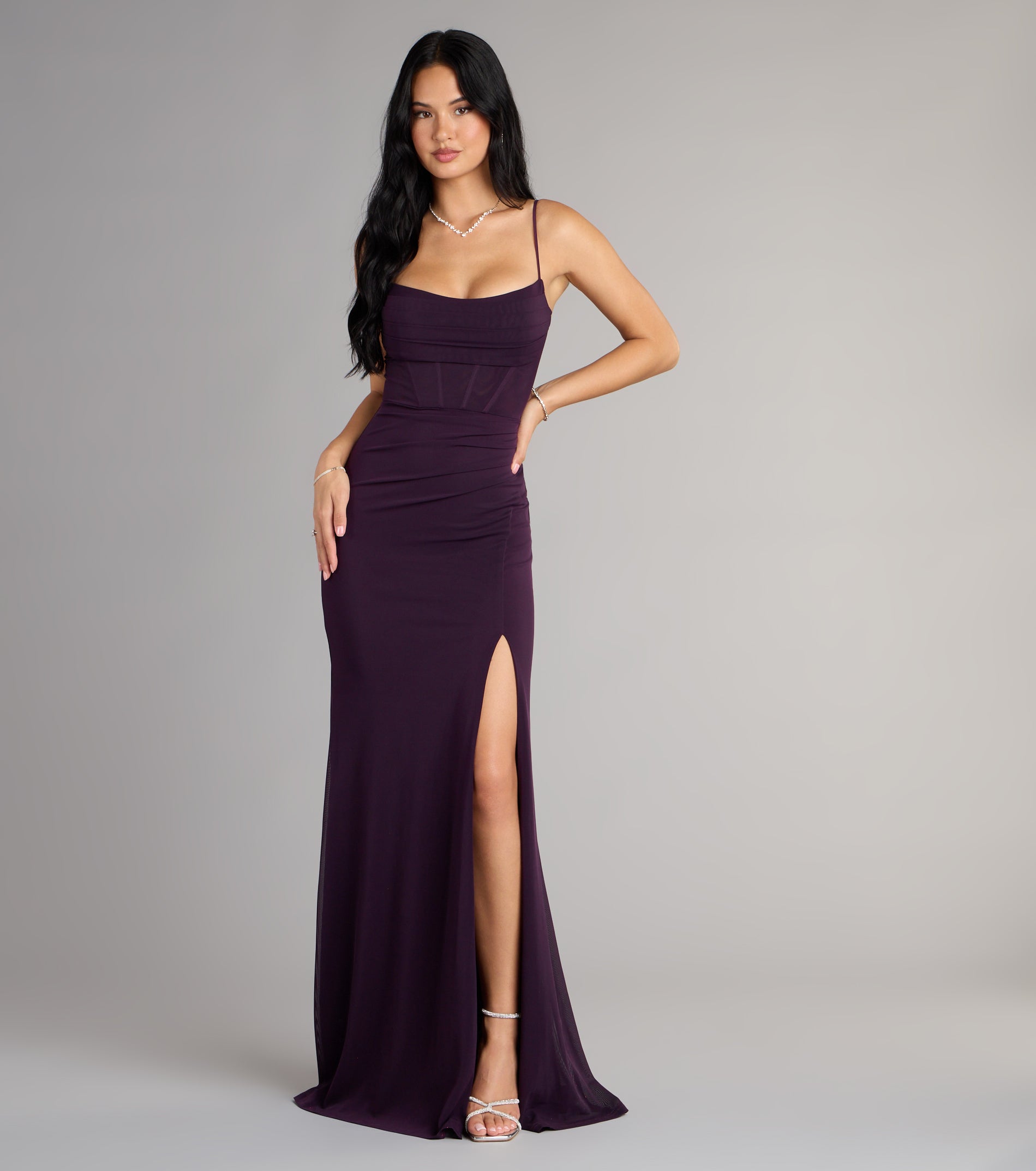 Marabella Mesh Corset Mermaid Formal Dress - PURPLE